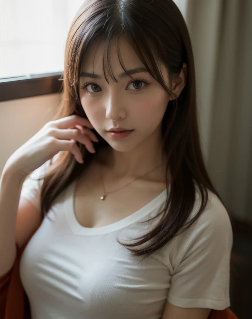 best quality, face focus, soft light, ultra high res, (photorealistic:1.4), RAW photo,
1japanese girl, solo, cute, (pupil, lights in the eyes), detailed beautiful face, (small chest),(high resolution detail of human skin texture),
(long hair),
indoor,
Damask Shirt Dress,
(portrait)