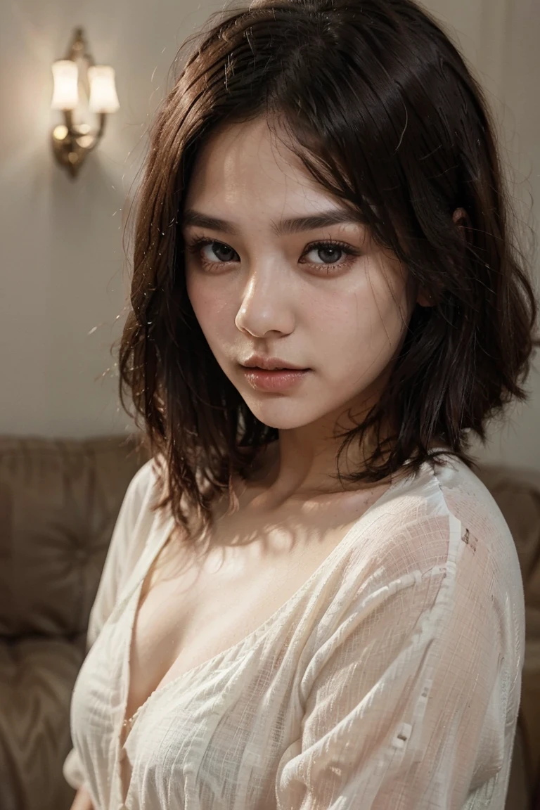 (best quality,4k,8k,highres,masterpiece:1.2),ultra-detailed,(realistic,photorealistic,photo-realistic:1.37),beautiful detailed eyes,beautiful detailed lips,extremely detailed eyes and face,longeyelashes,1 girl,portrait,fantasy landscape,magical forest,glowing fireflies,warm sunlight,dramatic lighting,vibrant colors,cinematic, cute face, pretty girl, ((short hair)), 
