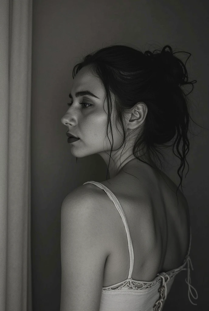 RAW photo,dark,moody,hazy atmosphere,35mm focal lenght,underexposed,cold,candid photograph,artistic,photograph of a beautiful,influencer,30yo Kurdish woman,detailed skin,fully naked,looking at viewer, candid pose,dim room,blue light, film grain, kodak color, instagram LUT