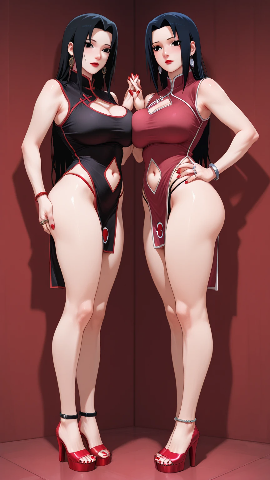 (chest covered)(smile) Gray skin, pale golden hair and violet eyes. huge_knockers, full body standing symmetrical lustful smirking smile face red blush, pink painted nails, 1 girl full body standing straight symmetrical (on white background), lustful smirking smile face red blushed, red cheeks, hands on hips
