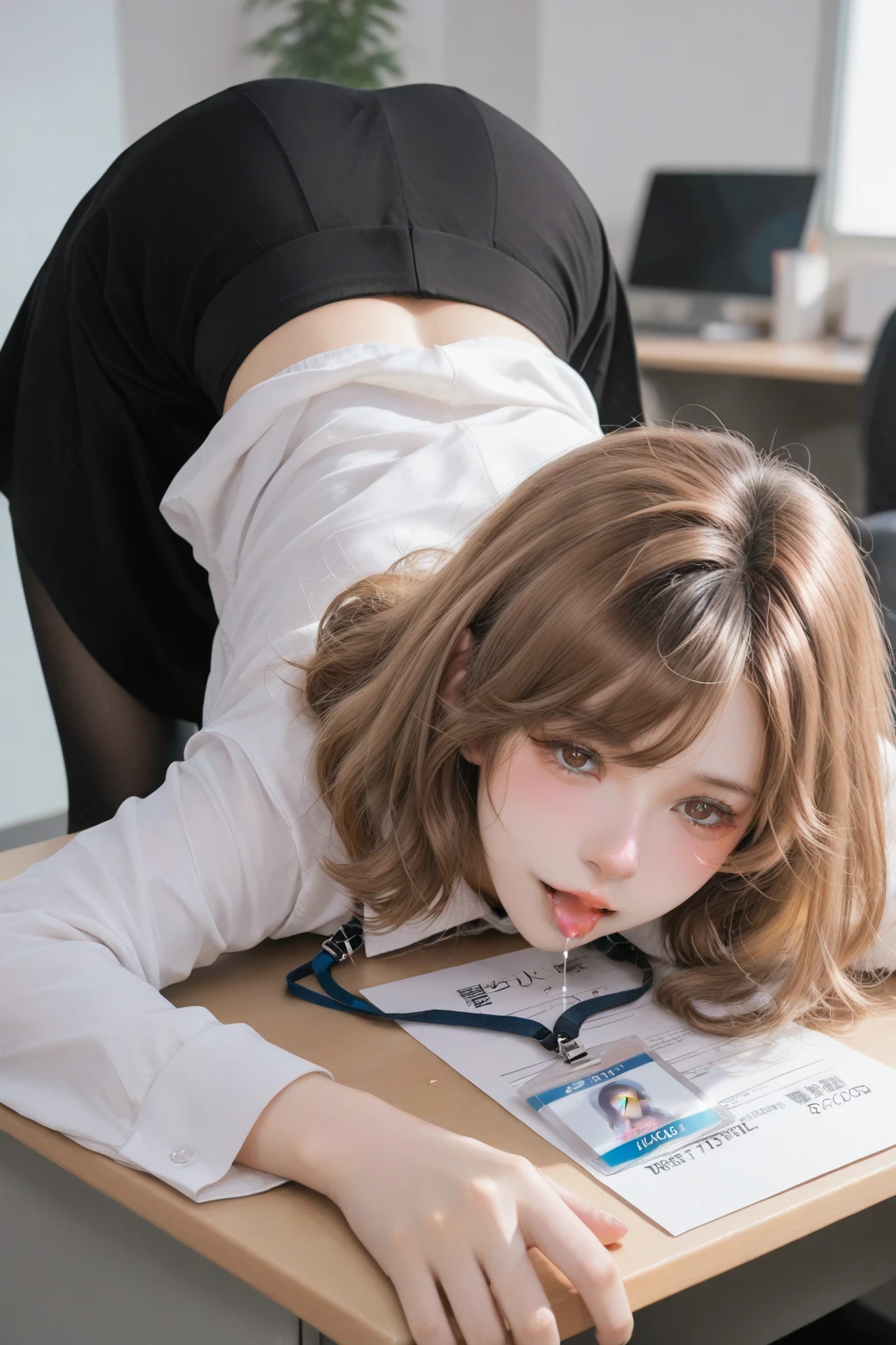 safe_pos, score_9, score_8_up, score_7_up, anime style, 1girl, 1boy, masterpiece, , girl wearing official outfit, white blouse, textured skin, tan lines, pubic hair, cute, girl (expressiveh), man lift her skirt, (his hand is fingering her vagina 1,2), pussy juice, violence, panties down, stockings, in Office