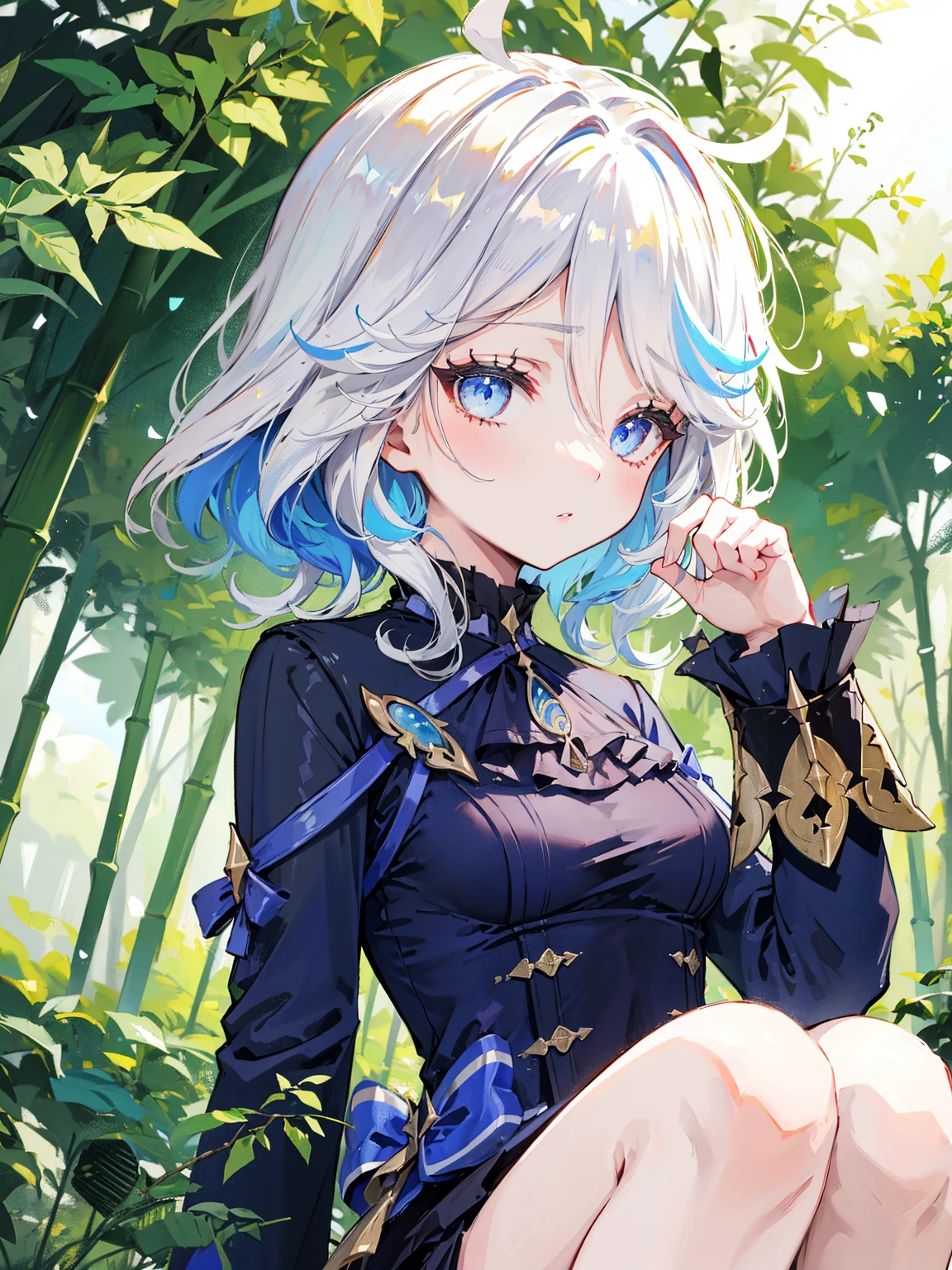 1girl,solo,medium breasts, speedaily,aran sweater,(black_skirt),(black pantyhose),light smile,shark tail, <lora:Spee2in1V1:0.9>,outdoors,garden, masterpiece,short hair,miniskirt,