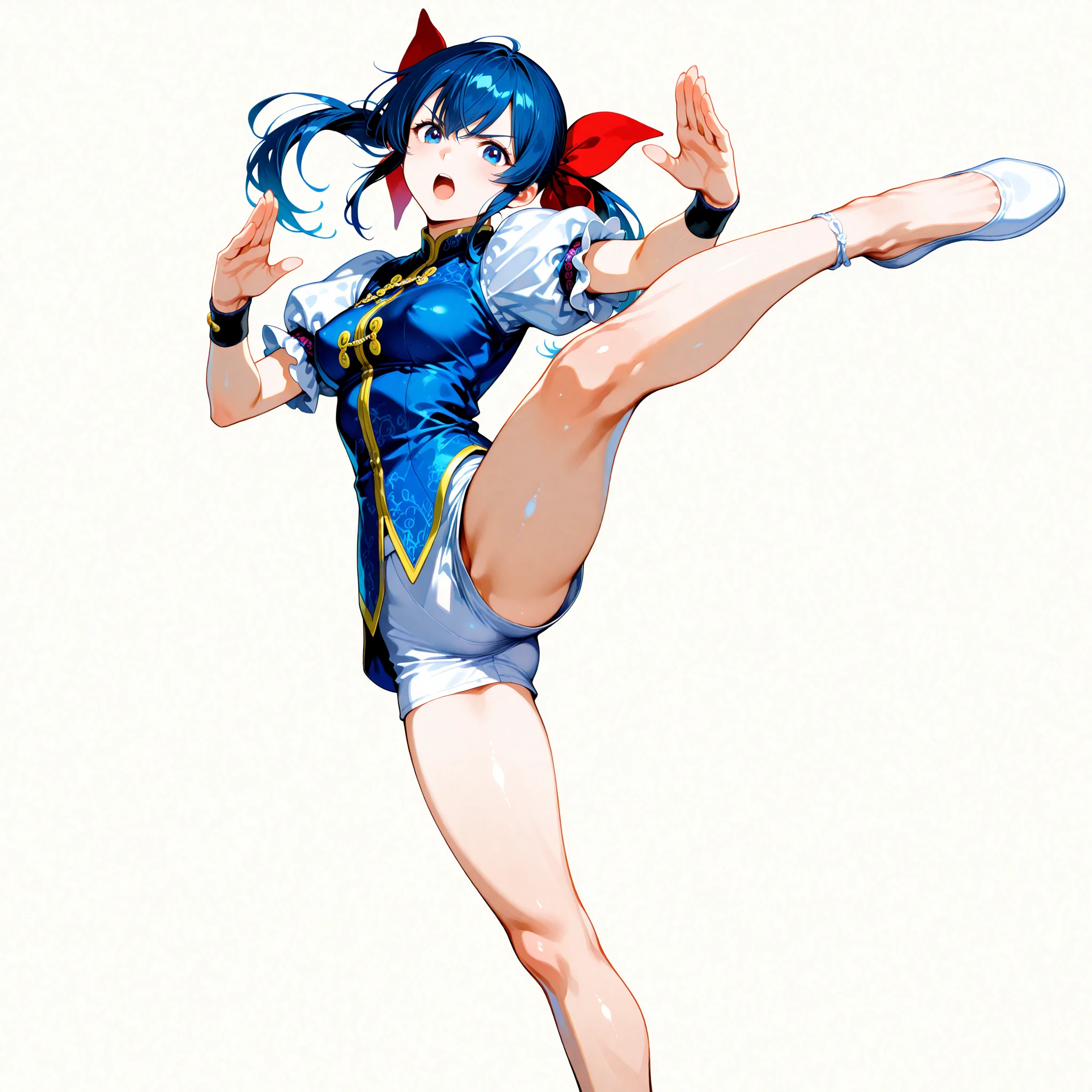 anime goddess，Dark hair，One eye is hidden by hair，Kick up，（The front droop comes off），top-quality