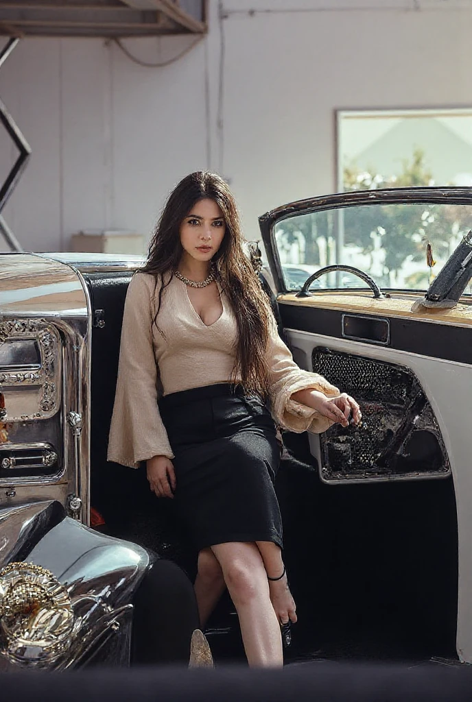 Brunette instagram model eith pretty face. In rolls royce