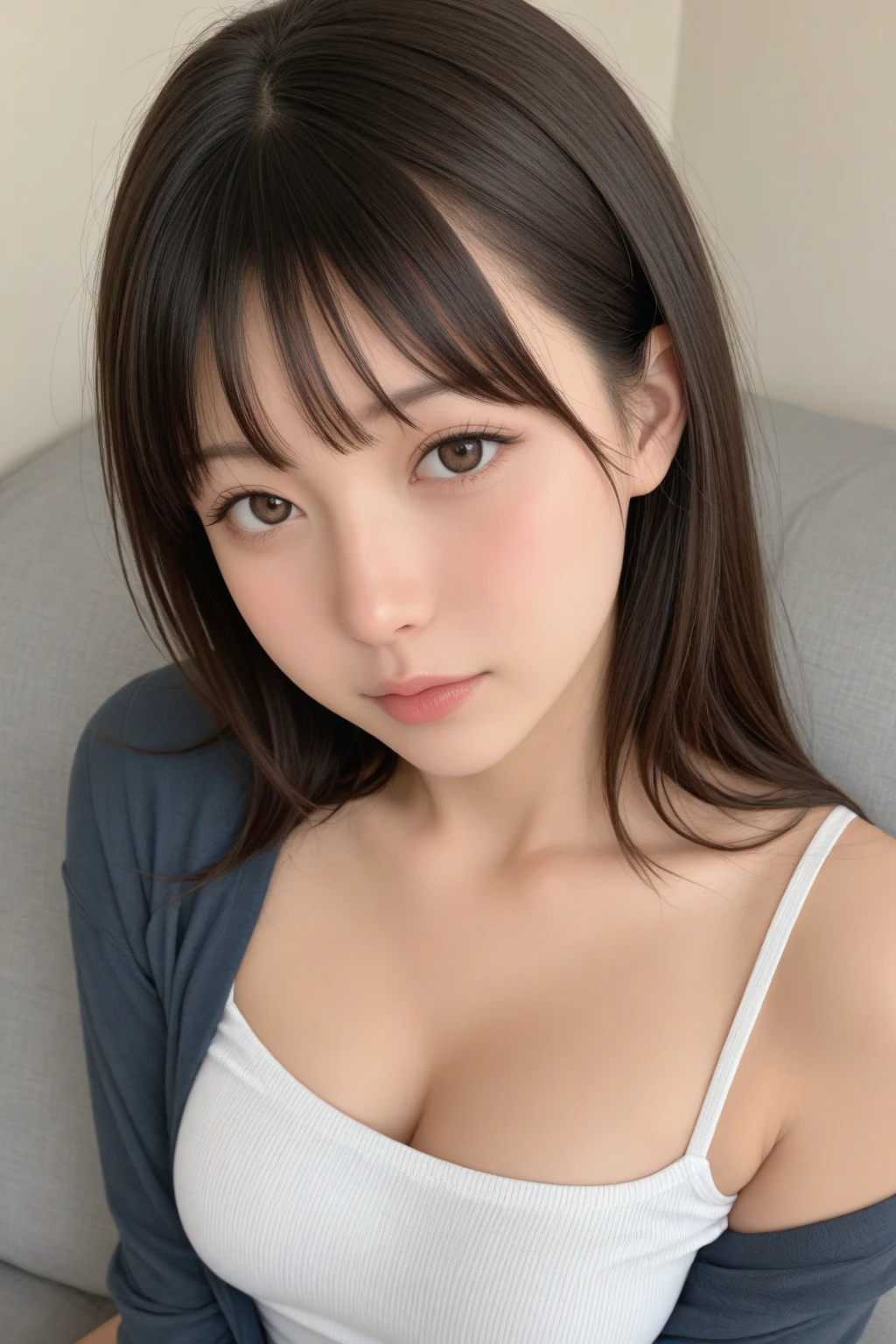 bright expression、photorealisim、top-quality、超A high resolution、a picture、(One Woman:1.6)，Photos of the most beautiful Nordic girls、full body Esbian、cowboy  shot、Detailed cute and beautiful face、a small face、(pureerosface_v1:0.008)、Beautiful bangs、alice in the wonderland、low  angle shot 、18year old、Glowing white shiny skin、Hair tangled in the face、Bangs that extend to the face、bangss、Hair between the eyes、Super long hair、Attractive brown silky hair、finer hair、Bright, Clear light blue eyes look attractive、School Uniforms、student clothes、Korean Makeup、eye liner、Double eyelids、ample breasts、Dynamic Pose
