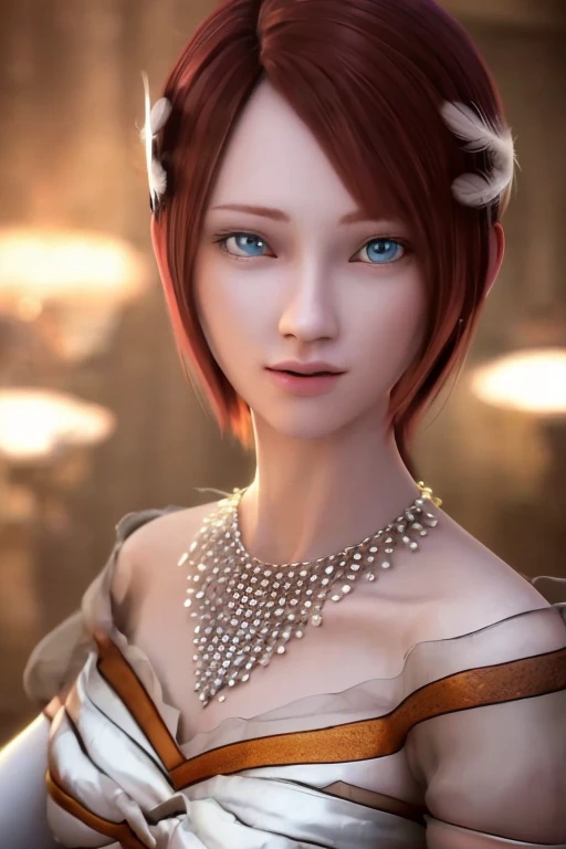 masterpiece, best quality,  <lora:Elise1:1>, princesselise, red hair, short hair, blue eyes, white dress, white gloves, high heels, earring, feather ornament, necklace, ultra realistic skin, perfect face, ultra realistic painting, professional artwork, photorealistic lights, cinematic lighting, ultra detail texture, ultra detail hair, ultra detail face, perfect eyes, trending on pixiv, hyperrealistic paiting, fantastic realism, hands on waist, looking at viewer, garden, flowers
