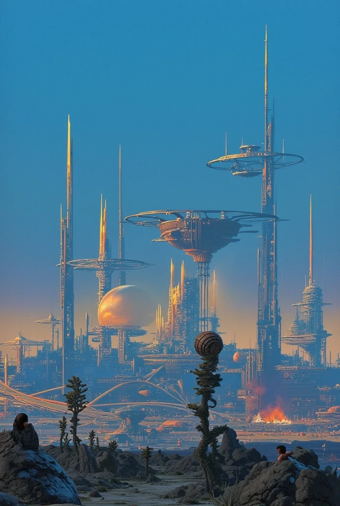 (atompunk style:1) an artist's rendering of a futuristic city at night