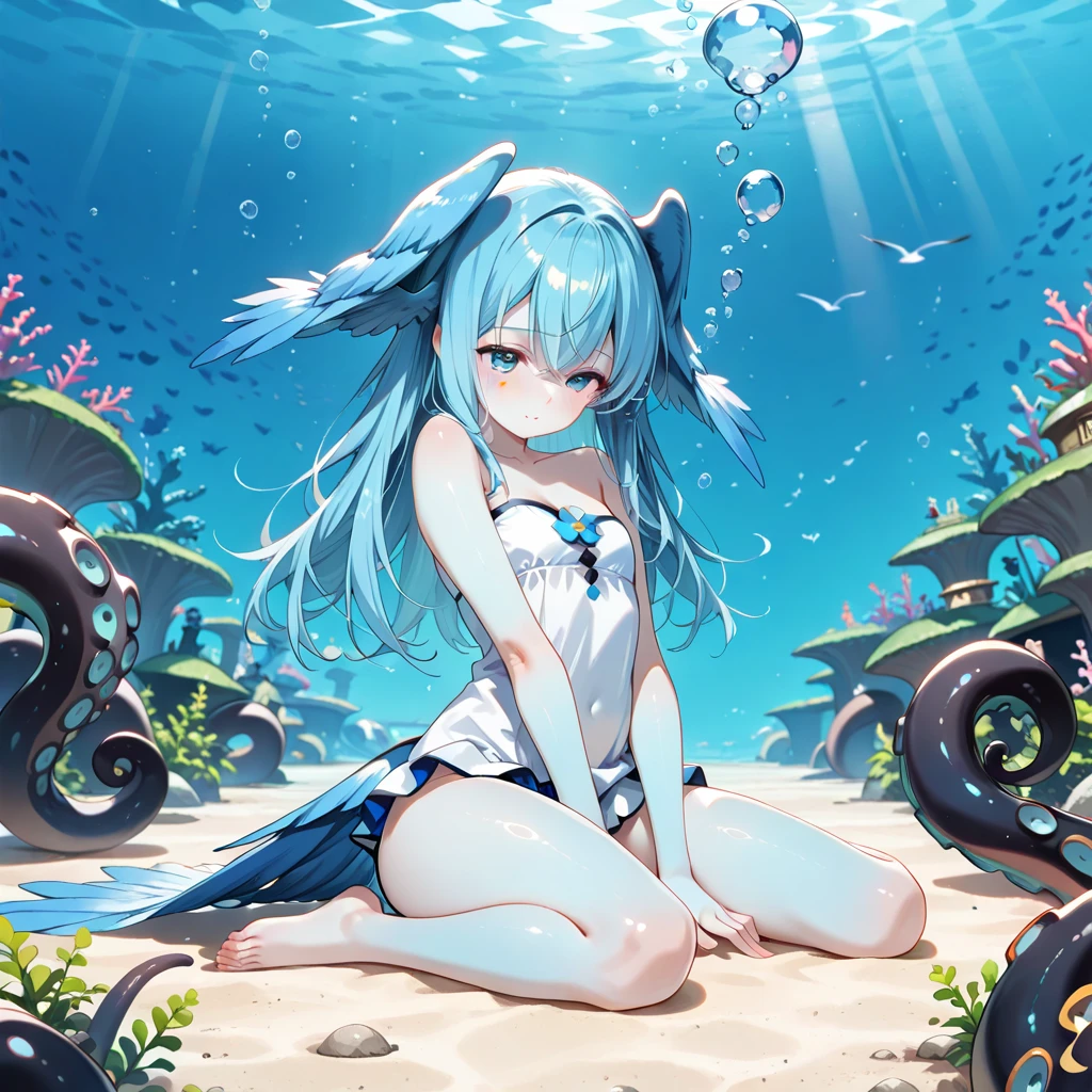 masterpiece, best quality, extremely detailed, (illustration, official art:1.1), 1 girl ,(((( light blue long hair)))), ,(((( light blue long hair)))),light blue hair, , long hair ((blush)) , cute face, big eyes, masterpiece, best quality,(((((a very delicate and beautiful girl))))),Amazing,beautiful detailed eyes,blunt bangs((((little delicate girl)))),(((tareme))),droopy eyes.(true beautiful:1.2), sense of depth,dynamic angle,,,, affectionate smile, (true beautiful:1.2),,(tiny 1girl model:1.2),)(flat chest), (highest quality:1.2, Very detailed, Latest, Vibrant, Super Detail, Ultra-high resolution, High Contrast, masterpiece:1.2, highest quality, Best aesthetics), Detailed eyes、Underwater Scene、Anime Girls、Beautiful Lips、Colorful tropical fish、coral、((比基尼:1.2))、swimming、Calm expression、Lush vegetation、aquatic environment、Sun rays、Sparkling water reflections、A breathtaking underwater world、Bright colors、Subtle lighting、Tranquility、Marine Life、A masterpiece of art、Surreal atmosphere、Diving goggles、Water bubbles、Clear water、Tropical paradise、A blissful experience、Girl's happy face、coral礁、Unusual Marine Life、Rising bubbles、Shining fish scales、A floating sensation like weightlessness。