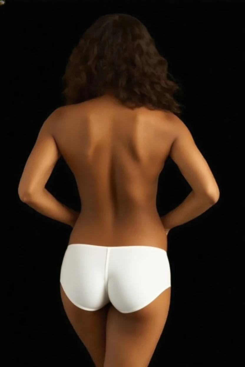((masterpiece, best quality)), ((30 year old)), (((Curvy))), ((Black woman)), in ((white cotton fullback panties)), ((Big butt)), ((cropped shot)), (((realistic art style)))