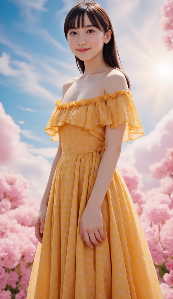 8k, masterpiece, RAW photo, best quality, photorealistic, extremely detailed CG unity 8k wallpaper, Depth of field, Cinematic Light, Lens Flare, Ray tracing, (extremely beautiful face, beautiful lips, beautiful eyes), intricate detail face, ((ultra detailed skin)) 1girl, in the dark, deep shadow, pretty Asian girl, idol, 1 girl, (very slim slender fit-muscled body:1.3), ((looking at viewer)),((big smile:1.3)), Women Summer Buffing Sleeve Off Shoulder Mini Dress a Line Flowy Swing Dress, lime green, verde claro, cetim, Este, vestido de cetim, organza silk, ((Standing in front of Guava Fruits trees)), ((too many Guava Fruits in trees)), ((Perfect yellow Guava Fruits)), ((Rose trees)), ((pine trees)), ((Snow Fall)), ((Snow Fall on fruits)), ((snow fall on trees))