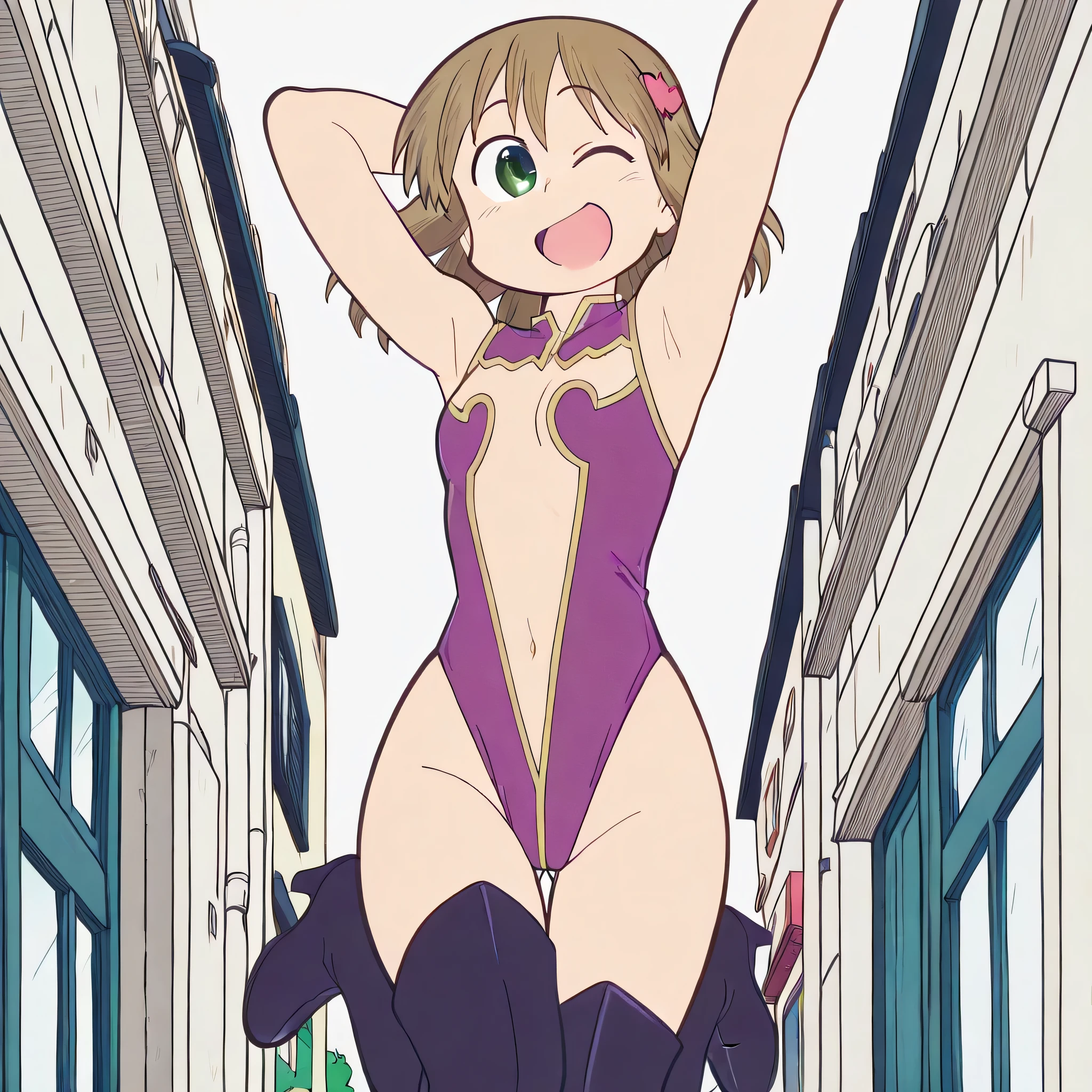 Kousaka honoka, night, bar, playboy bunny, short hair, hair ornament, crotch lines, standing on one leg, smile 
