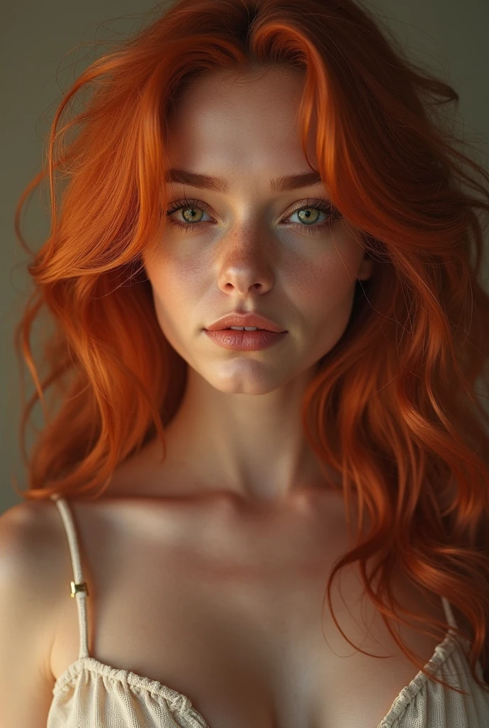 25 year old woman with copper hair, White skin, green eyes, Full frame, lies on the bed in the hotel, in a translucent cape , beautiful detailed eyes, beautiful detailed lips, extremely detailed eyes and face, long eyelashes, high quality, 8 thousand., hyperrealistic, photorealistic, physically based rendering, bright colors, studio lighting, complex parts