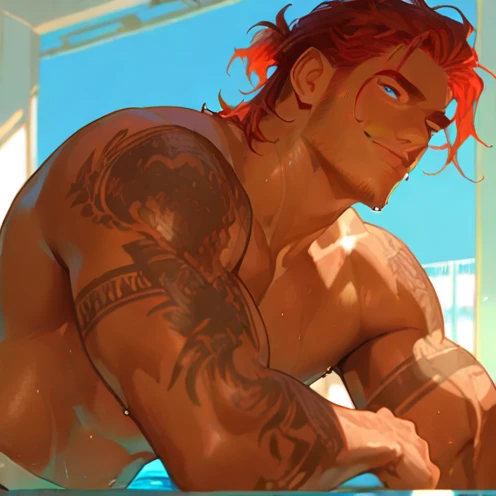One illustration of sexy Young Family, sun-kissed skin, glossy beach waves hair, high-quality artwork, vibrant colors, tropical nude beach setting, detailed facial features, seaside, detailed eyes, professional, warm lighting, sexy, full naked, Males with penis