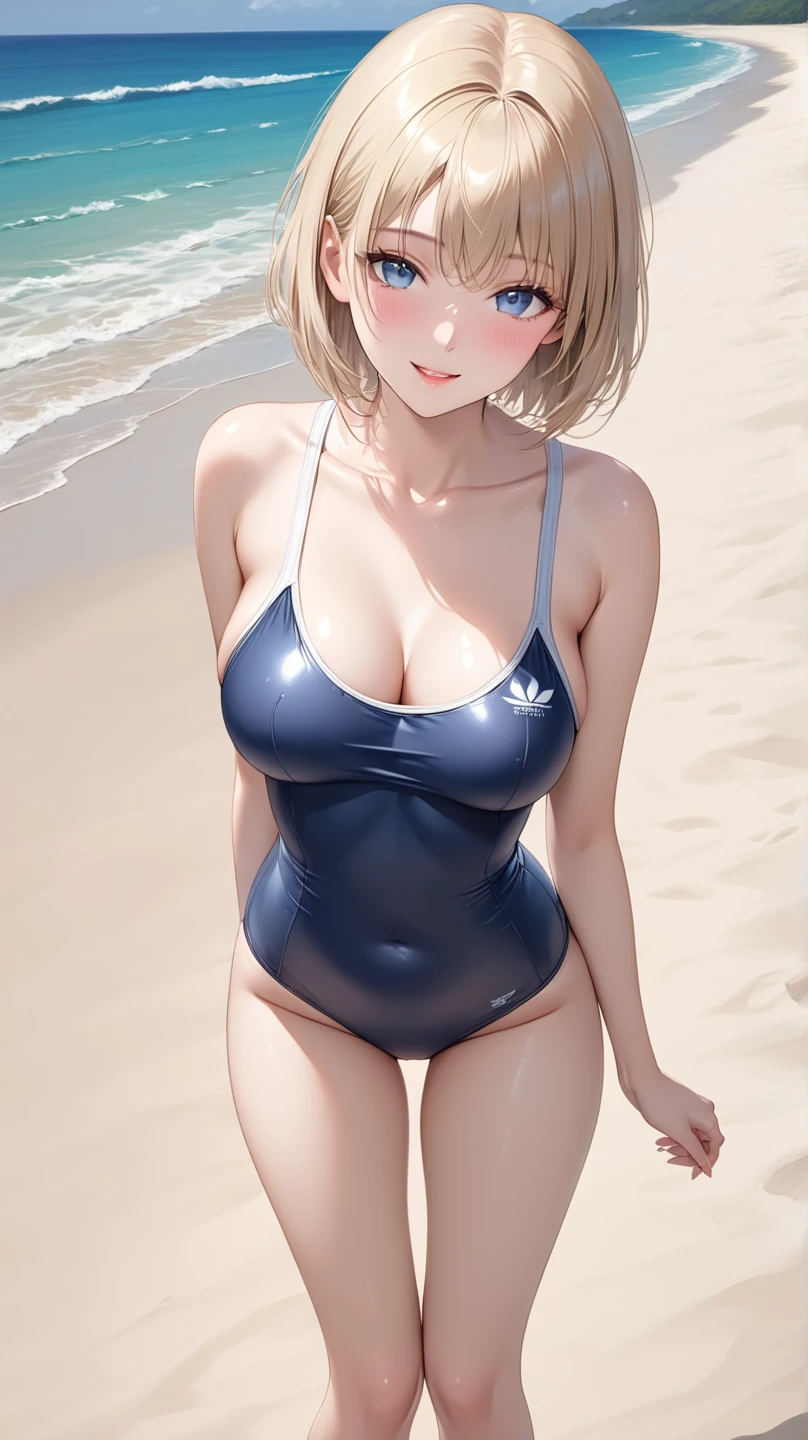 Best Quality, masutepiece, High resolution, (Anime Heroine Illustration), Anime Paint, 1beautiful girl ,Dynamic Angle,female surfer,small head,Large breasts,nice legs, Glowing skin, Sweat,At the surfing venue ,(Detailed beautiful face:1.4),detailed skins,Detailed eyes,detailed hairs,Detailed beautiful legs,Sporty,