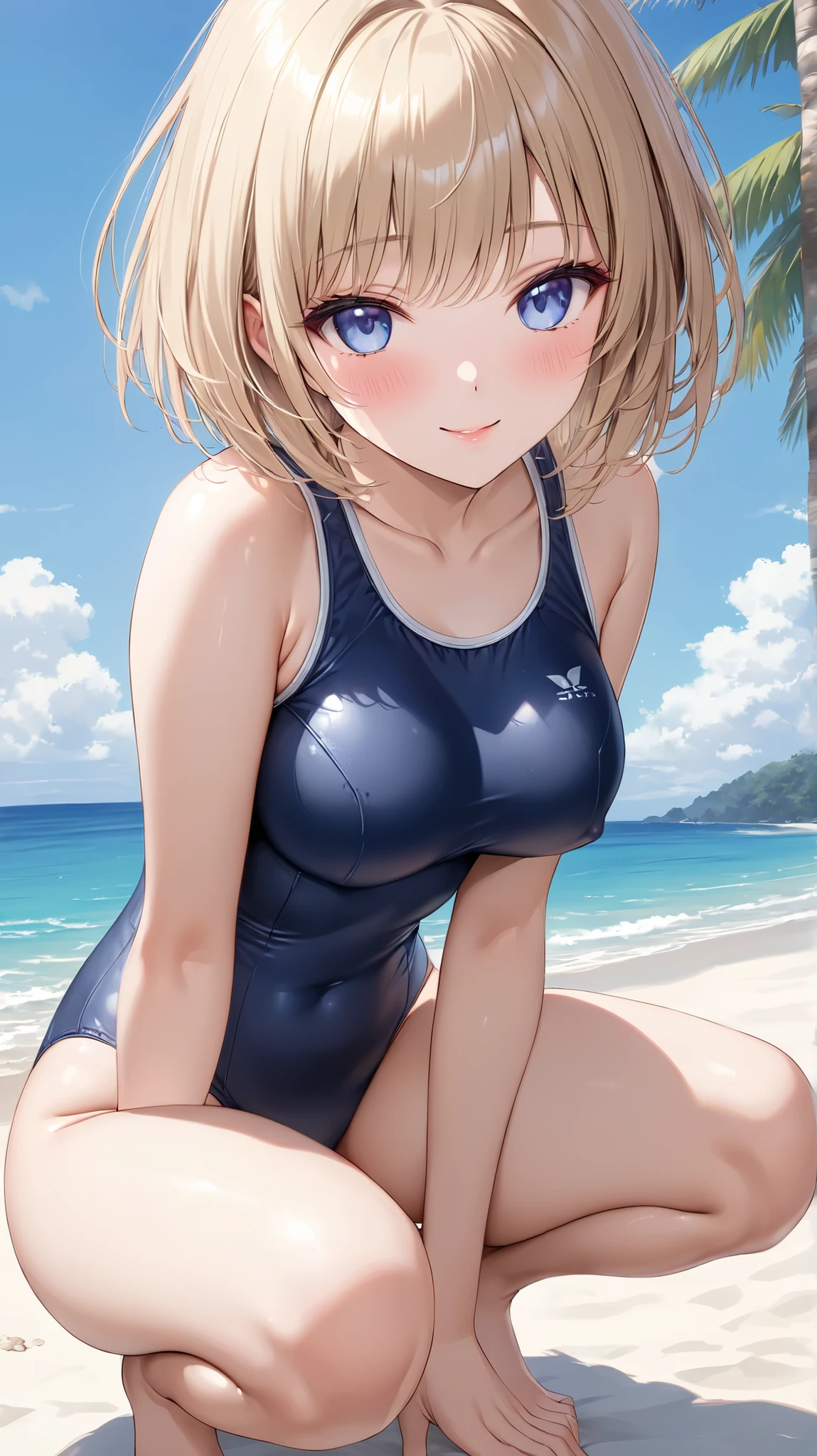 score_9, score_8_Excellent, score_7_Excellent,sauce_anime, High-resolution images,masterpiece,Highest quality,,cute顔,Beautiful Skin,Shiny Hair,Highly detailed eyes,Simple Background, Navy School Swimsuit、Idol、18-year-old、cute,cute,