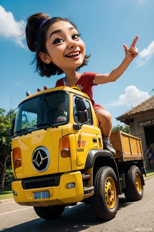 there is a baby sitting on a motorcycle with a hat on, riding a motorbike, riding on the moped scooter, sitting on a motorcycle, riding a motorcycle, little ???, ???, riding a motorbike down a street, very excited, riding a bike, she expressing joy, very funny, she is smiling and excited, fun pose, riding on the road
