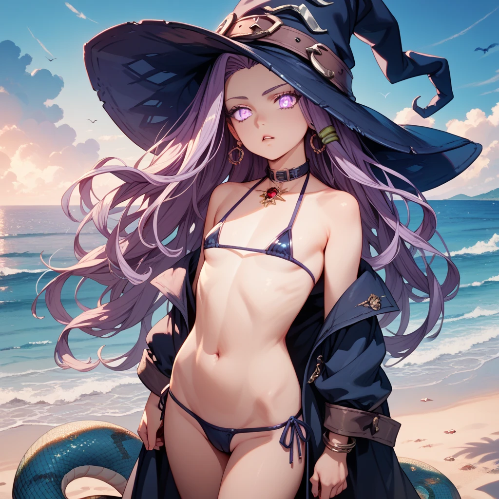 ((1 mulher pirata, peito nu, buceta molhada de porra)),((tentacles open and wrapped around its body, just a tentacle coming out of her eios enormes)),((seios eretos)),(( buceta com muitos pelos pubianos)),((purple tentacle hair)),((olhos verdes, sorrir)),((de frente para o espectador)),((em um navio pirata, no mar durante o dia)),