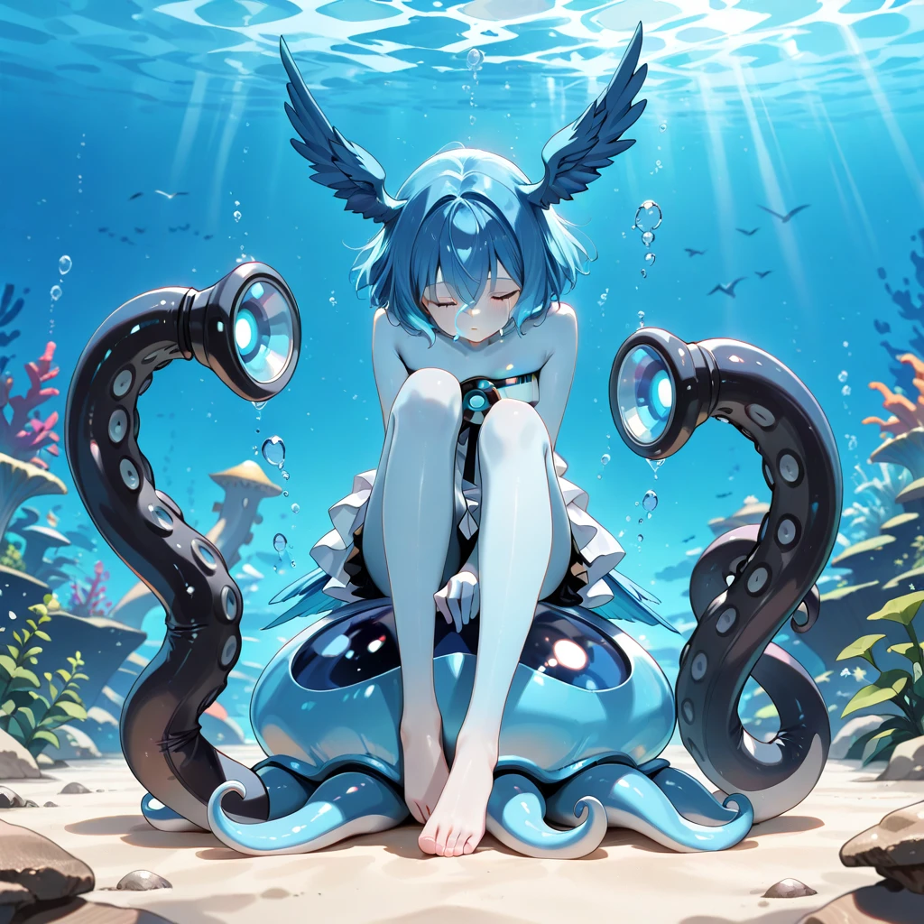 Anime girl sitting on a table covered with white liquid, It is covered with white slime, Suffocated by milk, [ 4 K digital art]Overflow with white juice, dripping goo, 。Exposed underwear，The tentacles are wrapped between the legs，