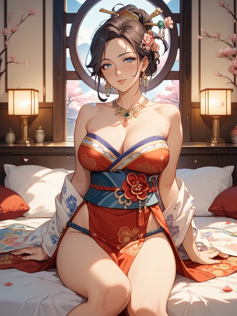 (a lovely busty malaysian woman:1.1,barely covering herself,teasing the viewer),traditional japanese komono,exquisite silk fabric,elaborate floral patterns,(best quality,highres),soft lighting,warm color tones,vibrant colors,delicate lace details,enticing expression,lustrous black hair,seductively posed,alluring atmosphere,subtle makeup,inviting gaze,subtle blush,flirtatious smile,beautifully manicured nails,graceful body movements,sensual curves,charming personality,eye-catching accessories,playful charm,sheer elegance,attractive silhouette,subtly revealed skin,confidence and poise,traditional japanese fans,feminine allure,mysterious aura,captivating beauty,irresistible charm,exotic allure,mesmerizing presence,impeccable style,cultural fusion, She accidentally drops her komono, OOPS SO CLUMSY
