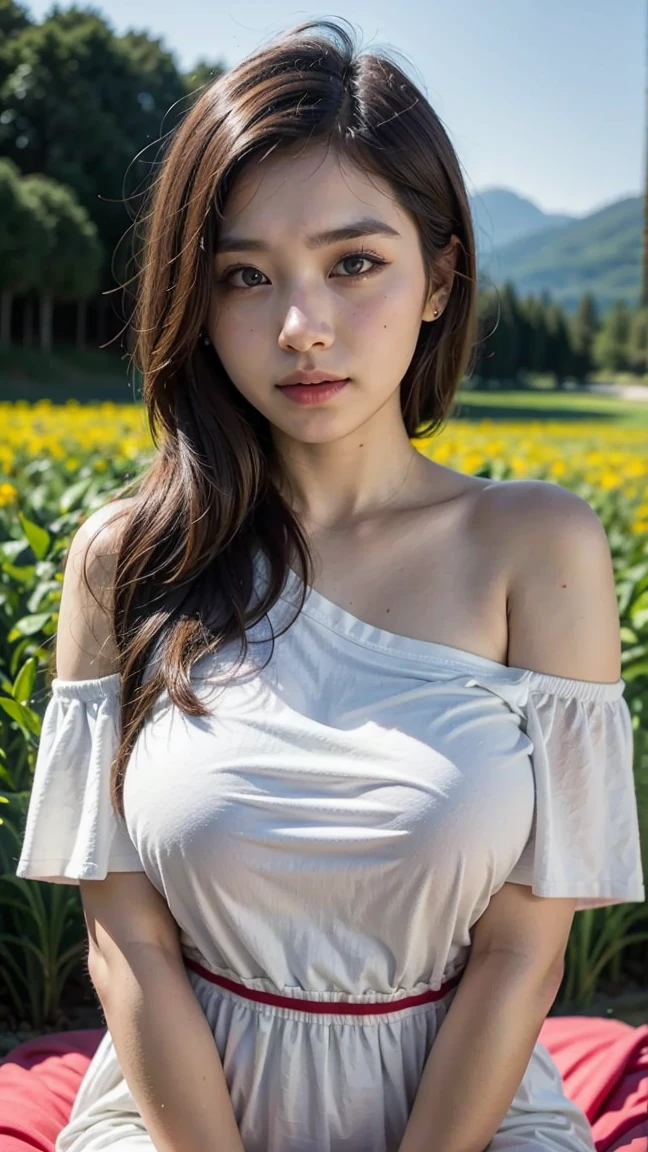 (((Exposing the breasts:1.6))),(((Exposing the breasts:1.6))),(((Exposing the breasts:1.6))),masterpiece, highest quality, 8k, Absurd, Beautiful medium long bob hair,Woman in her late 20s, That shy expression is cute, (Sensual Style),((Seven episodes were filmed....:1.4)), (Completely naked:1.5), No makeup, The near road and the far road, Written boundary depth, Surreal, High resolution, photograph, Sharp focus, Face lamp, Dynamic Lighting, highest detailed, ,Extreme detaileds、Super detaileded、detailed、Real Skin、Exquisite facial features、Positive and optimistic、(The background is a colorful flower field)