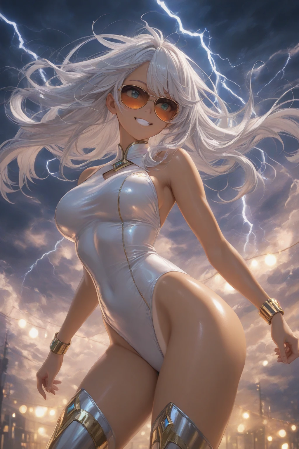 score_9, score_8_up, score_7_up, BREAK
NSFW_SulongForm_ownwaifu, 
1girl, animal ears, rabbit girl, red eyes, white hair, furry female, large breasts, body fur, white fur, animal nose, colored skin, long hair, bangs, colored sclera, white skin, monster girl, snout, fur collar, black sclera, hair between eyes, pale skin, thick thighs, shiny hair, sidelocks, thighs,
nipples, navel, nude, rabbit tail, pussy, completely nude, tail, electricity,
(standing, arm_support), railing, cityscape, night, city, city lights, scenery, starry sky, vanishing point, outdoors, <lora:PONYXL_ONEPIECE_Carrot_ownwaifu:0.8> , depth of field, solo,