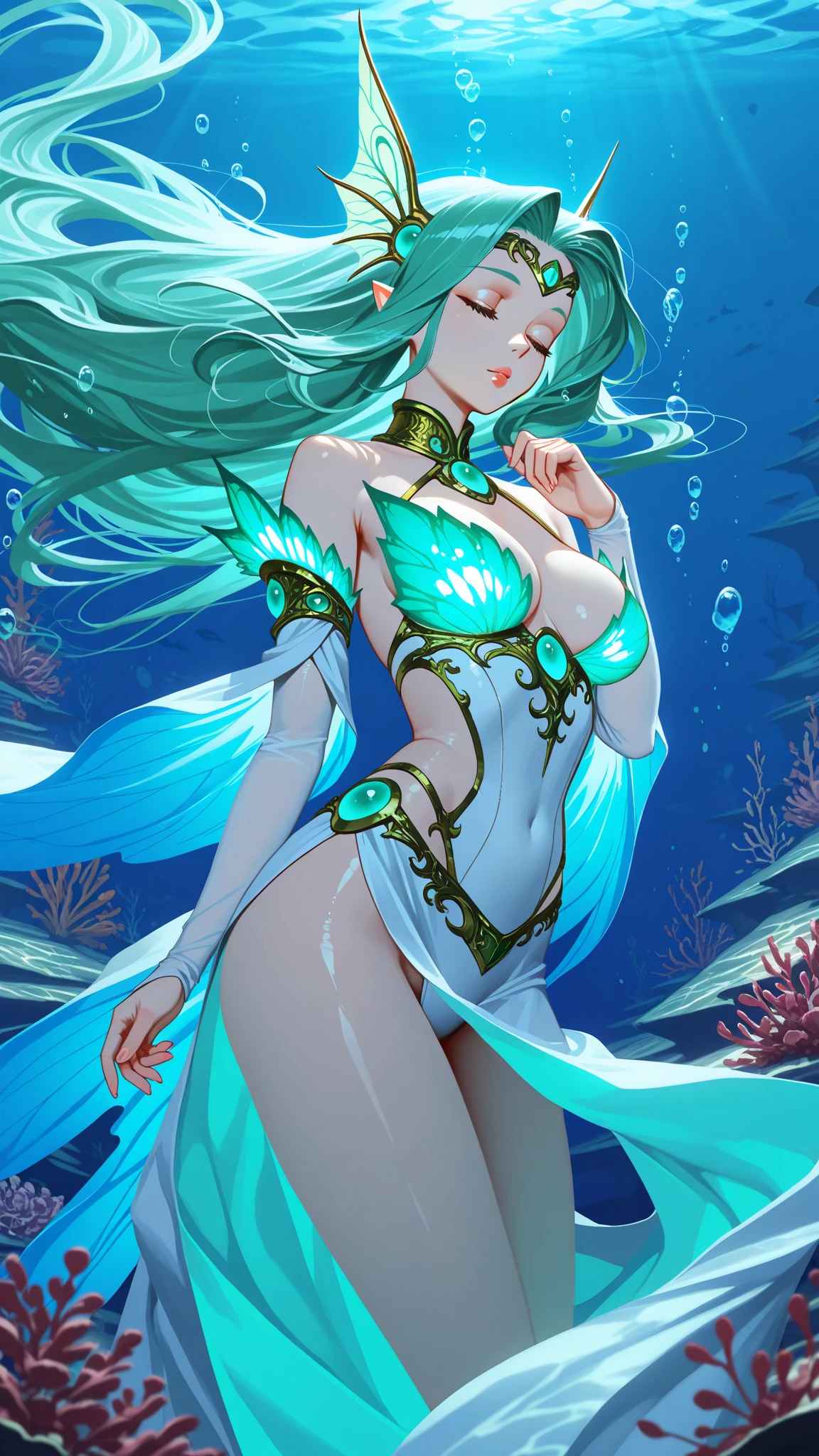 (((1人))), 巨作, hoang lap, Best quality at best ,Complicated details, ((((full bodyesbian)))), (Glossy glossy skin, shining body, Oily and shiny skin, shinny hair, Pale complexion), The sun sets, Attractive, ((musculous)), AS-Adult, Youn, 耳Nipple Ring, Don't look at the view , Not looking at the view, silber hair, Braided hair, Perfect and detailed face shape, Perfectly detailed hands, Triton, to the, red eyes, triton ears, fake smile, Ocean sea jewelry, Open the chest, ((long mermaid tail)), No legs, ocean floor, The fish,(((the night))), rays of moonlight, darkly, dark light, Characters seen from a distance