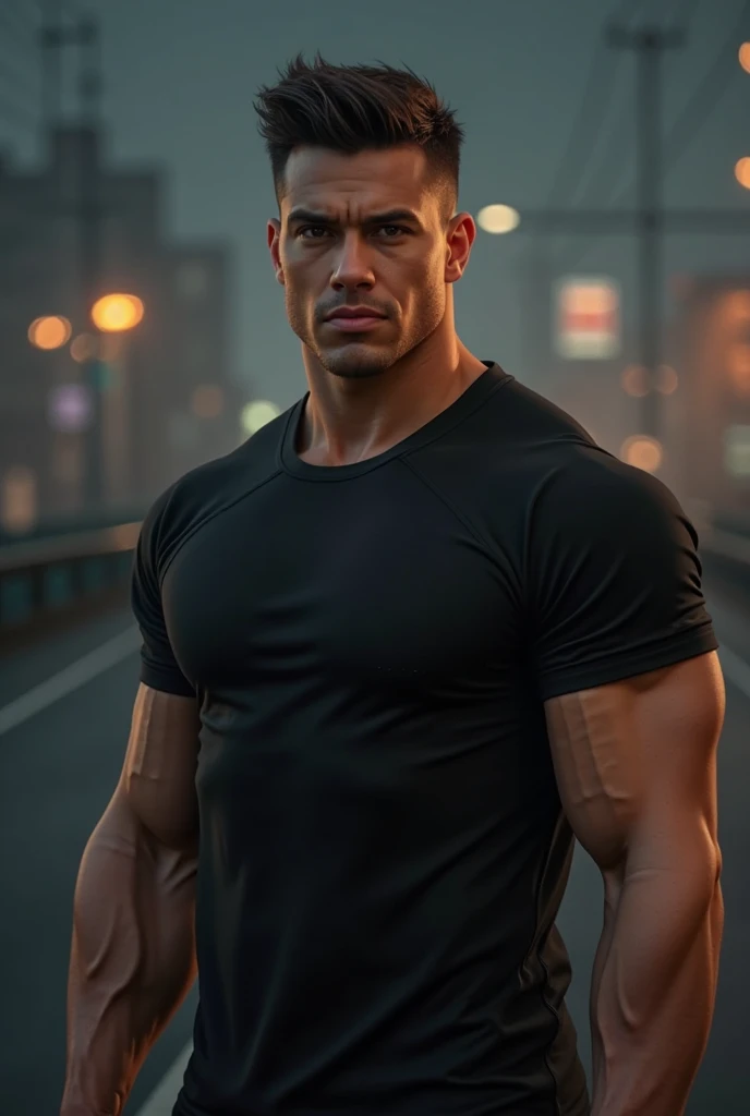 a young hot barefoot muscular street fighter, ruddy himbo wild 18 years old guy, full height, hot libido of the Latin race, in an old worn dirty black Adidas tracksuit, muscle flexing on an abandoned basketball playground on the street. Unbuttoned sleeveless sports jacket, rolled up ragged sweatpants, ????? in pants, trained sweaty abs, brown eyes, very short dark brown male sweat straight hair, dirty bare feet, half smile, bloody gunshot wounds of knees (best quality,4k,8k,highres,masterpiece:1.2),ultra-detailed,(realistic,photorealistic,photo-realistic:1.37),HDR,UHD,studio lighting,ultra-fine painting,sharp focus,physically-based rendering,extreme detail description,professional,vivid colors,bokeh,portraits,gritty,urban,dark,dramatic lighting