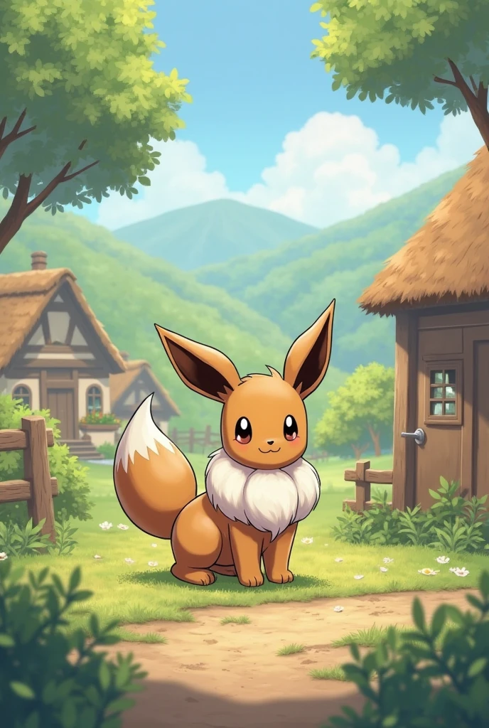 uploaded on e621, ((by Issac Levitan, by Rumiko Takahashi, by Ephraim Moses Lilien, by Hioshiru, by Glacierclear)), solo (quadruped feral:1.4) ((Eevee)) with ((tan body)) and (((black neck tuft))) and (brown fluffy dipstick tail) and ((clear light green eyes)), (detailed Eevee), ((detailed fluffy fur)), (three-quarter portrait, looking at viewer, three-quarter view, [high-angle view]:1.2), BREAK, (detailed background, depth of field, half body shadow, sunlight, ambient light on the body), (intricate:0.7), (high detail:1.2), (unreal engine:1.3), (sharp focus:1.1), [ content, ], (masterpiece, best quality, 4k, 2k, shaded, absurd res)