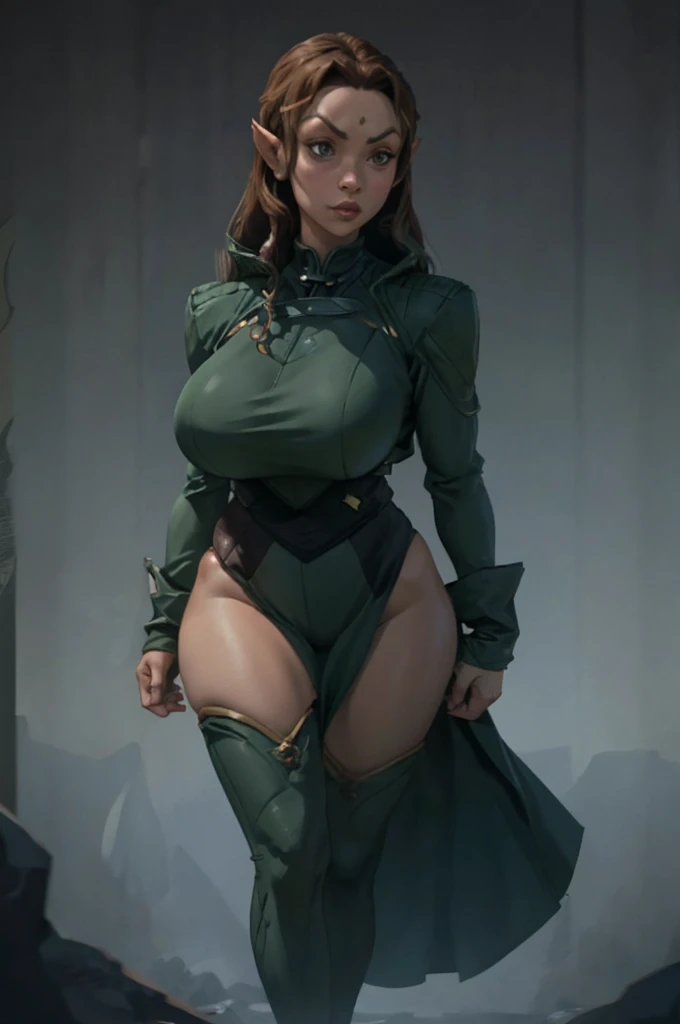 ultra realistic, high resolution, Foto realista, ultra 8k, brunette female, olhos verdes, 30 anos, Athletic body with dark green and black robotic armor, shiny black steel skirt, King's steel clothes, Ultra resolution, Pose sexy de luta, Lutando., with a sword in her hand, corpo atletico, Complete art masterpiece, high quality, ultra detailed in 4k, 8k, high resolution, hyper-realistic photo, hyper-detailed, realistic skin texture, amazing shadows, extremely detailed texture, perfect lighting, high-level image quality, ((FULL BODY)), (chubby:1.2), (droopy breasts:1.3), (hanging breasts:1.3)