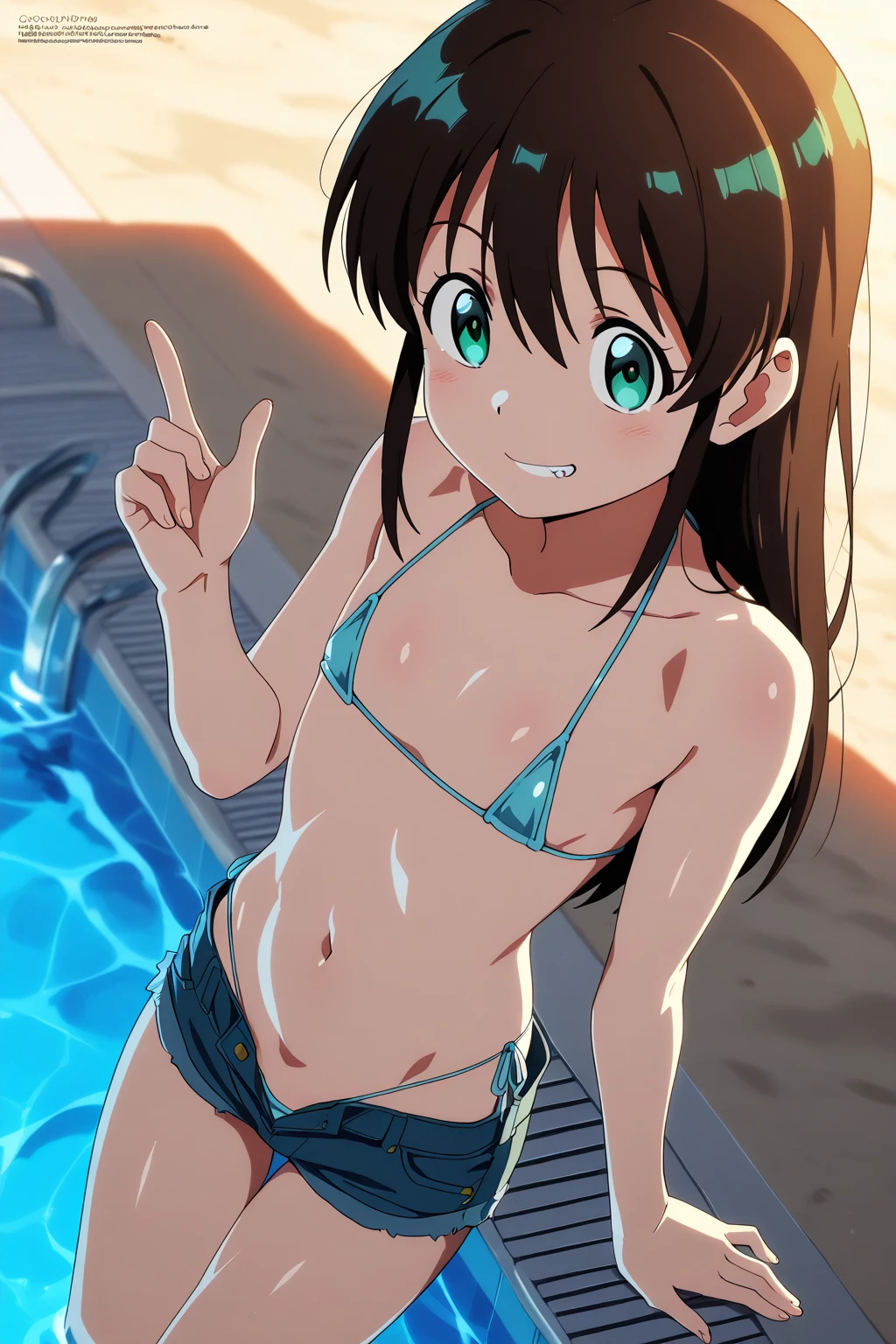 misaka mikoto, pool, bikini, poolside, water, wet skin