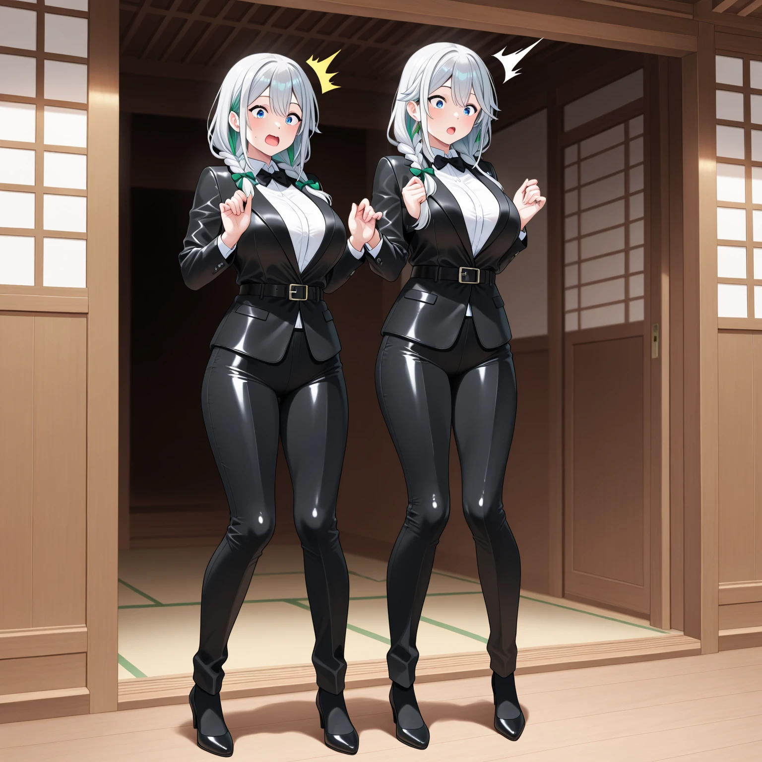 there are six different poses of a woman in a sailor suit, thicc, azur lane style, biomechanical oppai, oppai proportions, ecchi anime style, ecchi style, characters from azur lane, kantai collection style, various pose, gynoid body, oppai, round thighs, twintails, gainax anime style, leotard, shadaloo doll,UHD, retina, masterpiece, ccurate, anatomically correct, textured skin, super detail, high details, high quality, award winning, best quality, highres, HD, 4K
