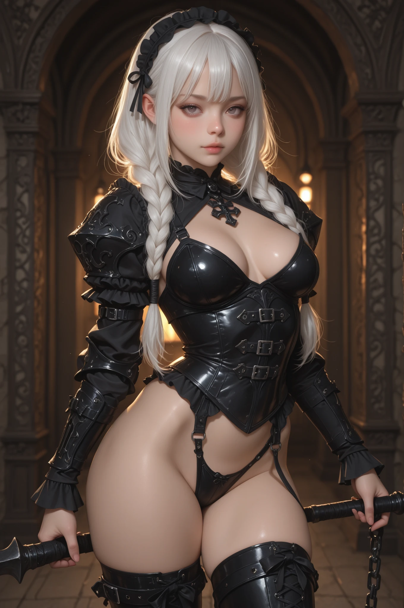 (Best quality)), ((masterpiece)), (detailed:1.4), 3D, an image of a beautiful cyberpunk female,HDR (High Dynamic Range),Ray Tracing,NVIDIA RTX,Super-Resolution,Unreal 5,Subsurface scattering,PBR Texturing,Post-processing,Anisotropic Filtering,Depth-of-field,Maximum clarity and sharpness,Multi-layered textures,Albeo and Specular maps,Surface shading,Accurate simulation of light-material interaction,Perfect proportions,Octane Render,Two-ton  lighting,Wide aperture,Low ISO,White balance,Rule of thirds,8K RAW,long braid on one side,wet panties,Take the floral panties,white panties,can saw a trace on my underwear vagina,Pink floral panties,two leg only, panties is very wet,The panties are so sheer you can see the pussy,(idle),Spread legs,can see the pussy from panties,black stockings,black garter belt,zoom in pussy,very huge breasts,Breasts as big as watermelons,tight legs,big labia majora pussy,Put hand on the genital area where you are wearing underwear,two women,big tits,There was another woman who was naked Another woman was wearing white lingerie with a floral pattern,very big breasts,big clitoris female genitalia, sci-fi shirt,pubic hair,There is a small tattoo above the genitals,Lace patterned panties