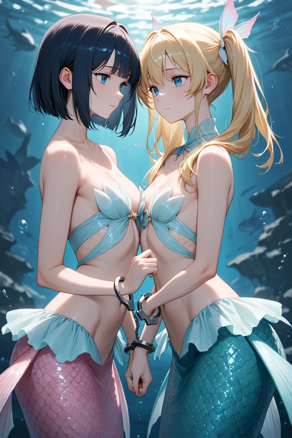((((nsfw)))),((((yuri)))),(((2girls))),[(((22 years old))),(((((nude))))),(((slime))), (very wet) , ((slime blue)), ((covered in slime)), blunt bangs ,long hair ,((slime light blue hair)),((green eyes)) ,((((large breasts)))) ,((wet light skin)) , droplets)))],and, [(((20 years old))),(((((nude ))))),(applying makeup,blunt bangs ,long hair ,((light blond hair)),((blue eyeedium breasts], 

(((((abstract background,underwater hair physics, air bubbles, light coming through water, reflections,split layers of water))))),(((Nature))),

dynamic angle,
[masterpiece, finest, official art, 8K, {(8KCG wallpaper)}], ((((Very detailed CG unified, game cg, in illustration style)))), , sidedoggystyle, 1boy, ass, doggystyle, sex, ahegao, rolling eyes, blush, tongue out, drooling, saliva, blush 
