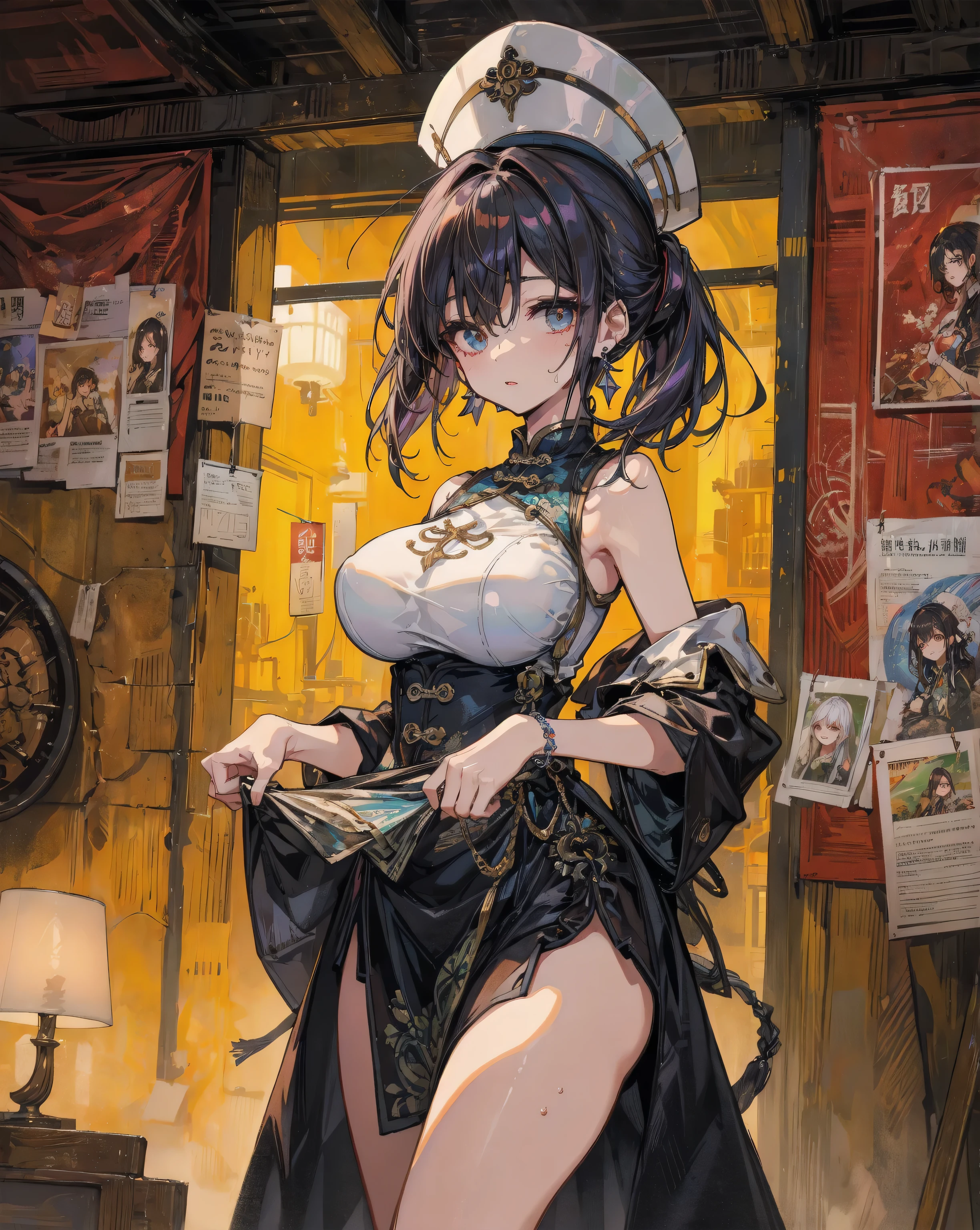 A young anime girl with light mint green hair styled in a ponytail, wearing an elegant mixologist smoking, full covering uniform, standing in a confident full-figure pose, presenting a beautifully crafted cocktail to a client, dark purple eyes, calm and professional expression, sleek and sophisticated design, vibrant lighting, high contrast, cinematic composition, urban background, highly detailed, vibrant colors, centered, 85mm photography, HDR, anime style, expressive and professional demeanor, glowing eyes, intricate and elegant attire, cinematic effect, high fashion, calm and professional look, dramatic lighting, detailed mixologist dress, intricate patterns, vibrant colors, highly detailed, anime style