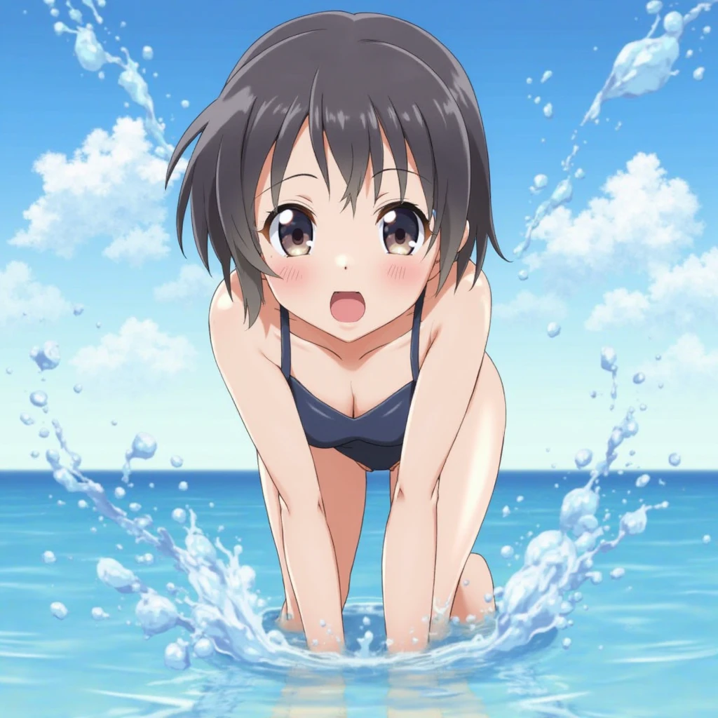 Anime Girls in a bikini sitting on a ledge by a pool, Anime Moe Art Style, cute Anime Girls, Splash art anime , Pixiv, Wallpaper Anime Blue Water, Makoto Shinkai&#39;s art style, Anime Style 4k, Wearing a swimsuit, Digital anime art!!, at Pixiv, (Anime Girls), sayori, Next to the pool