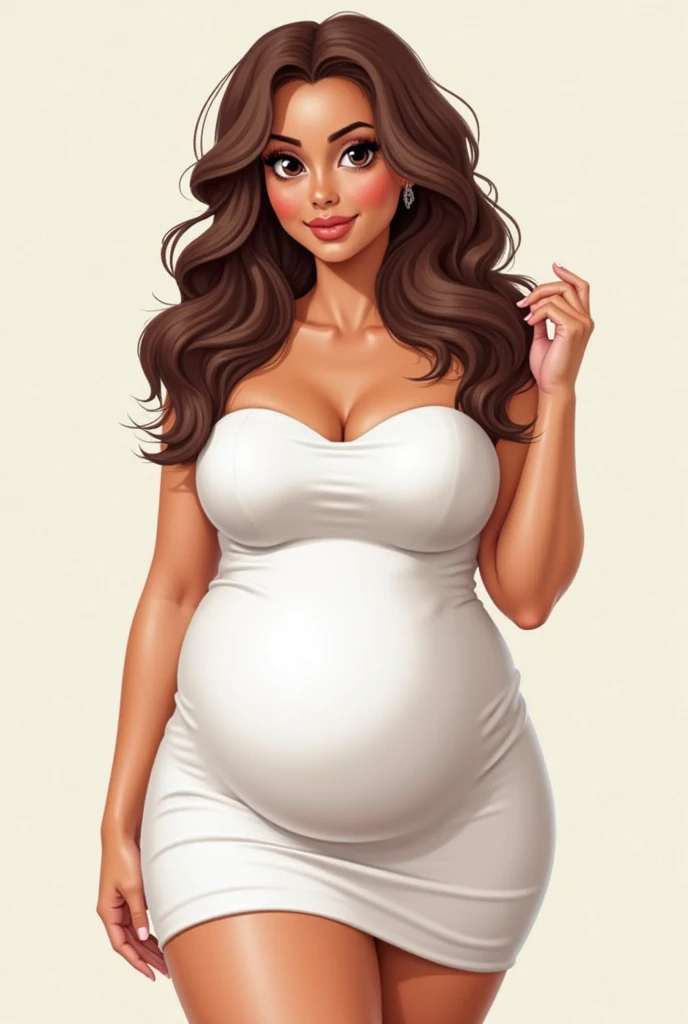 Werewolf, pregnant, big belly, big breasts, wide hips, big butt, brown fur, huge hairdo, stepford dress, living room, night time, window, living room