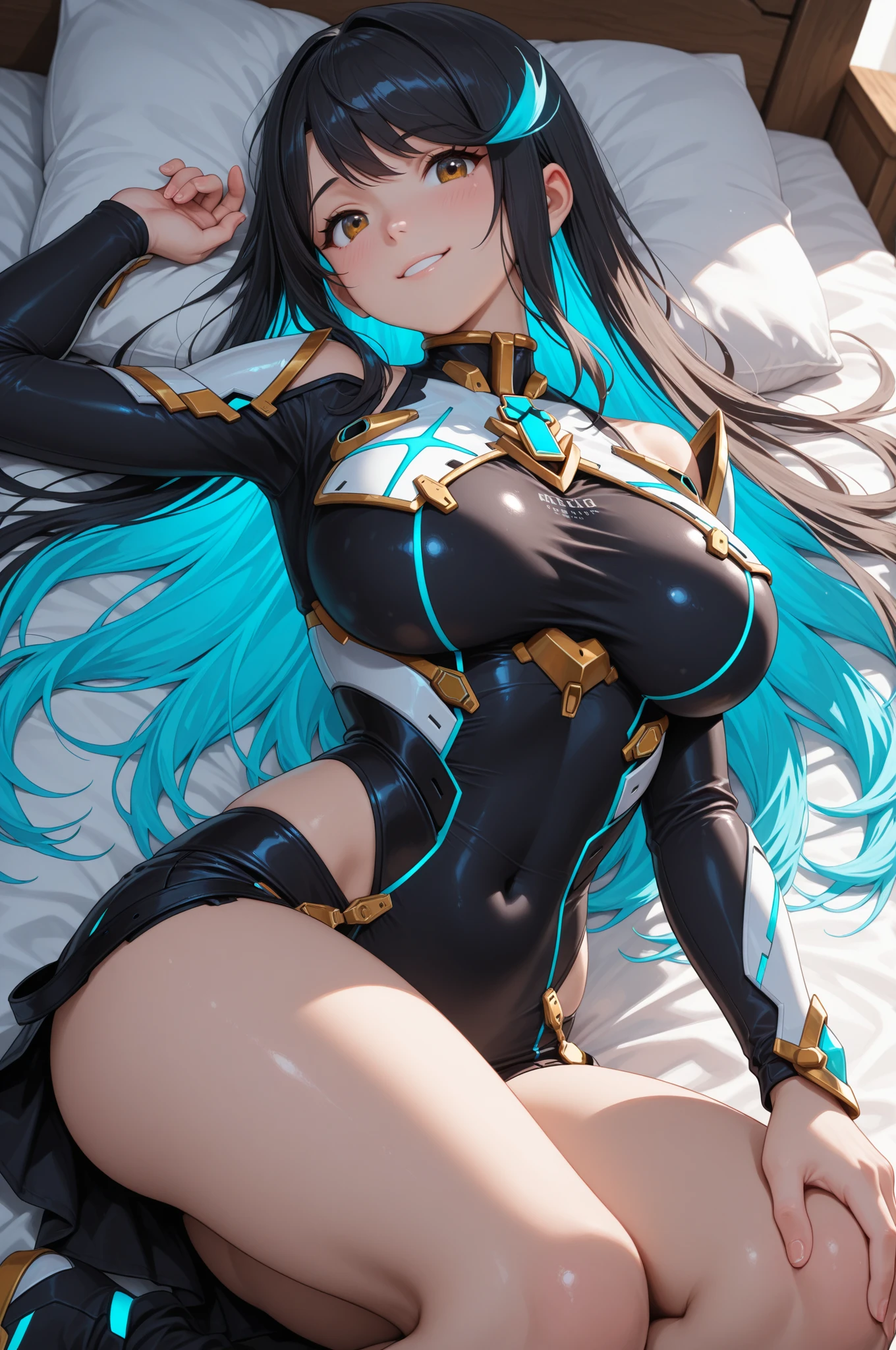 ((masterpiece)), Highest quality, Very detailed,(One Girl),Pneuma、Pneumablade、 Long Hair,Beautiful background ,  chest, Bent body, Lie in, Look to the side, Worried face, Female genitals in full view, Drunk look, Hot body、Sweaty、Spread your legs、Opening the vagina with your fingers、Female genitalia seen deep inside、 Browsing Caution,
