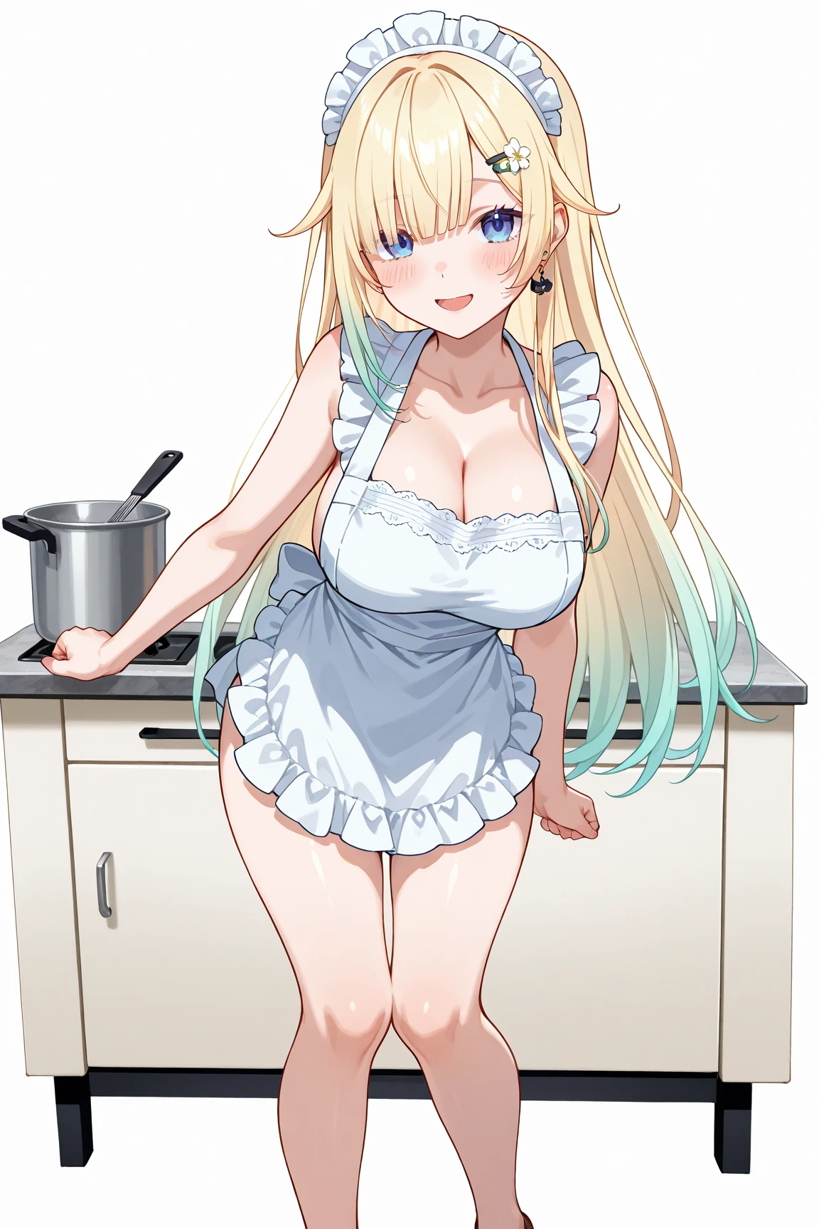 1girl, nsfw,　Reines El-Melloi Archisorte 　LONG HAIR, BLONDE HAIR, AQUA EYES, BERET, BLACK HEADWEAR, HAIR FLOWER, RIBBON,,, empty eyes, (large breasts, Naked:1.5), nipple, Walking, Cooking Classes, Sweets shop, frozen, Wet, crying,  (1girl) Blank look, Peeing, lactation, projectile lactation