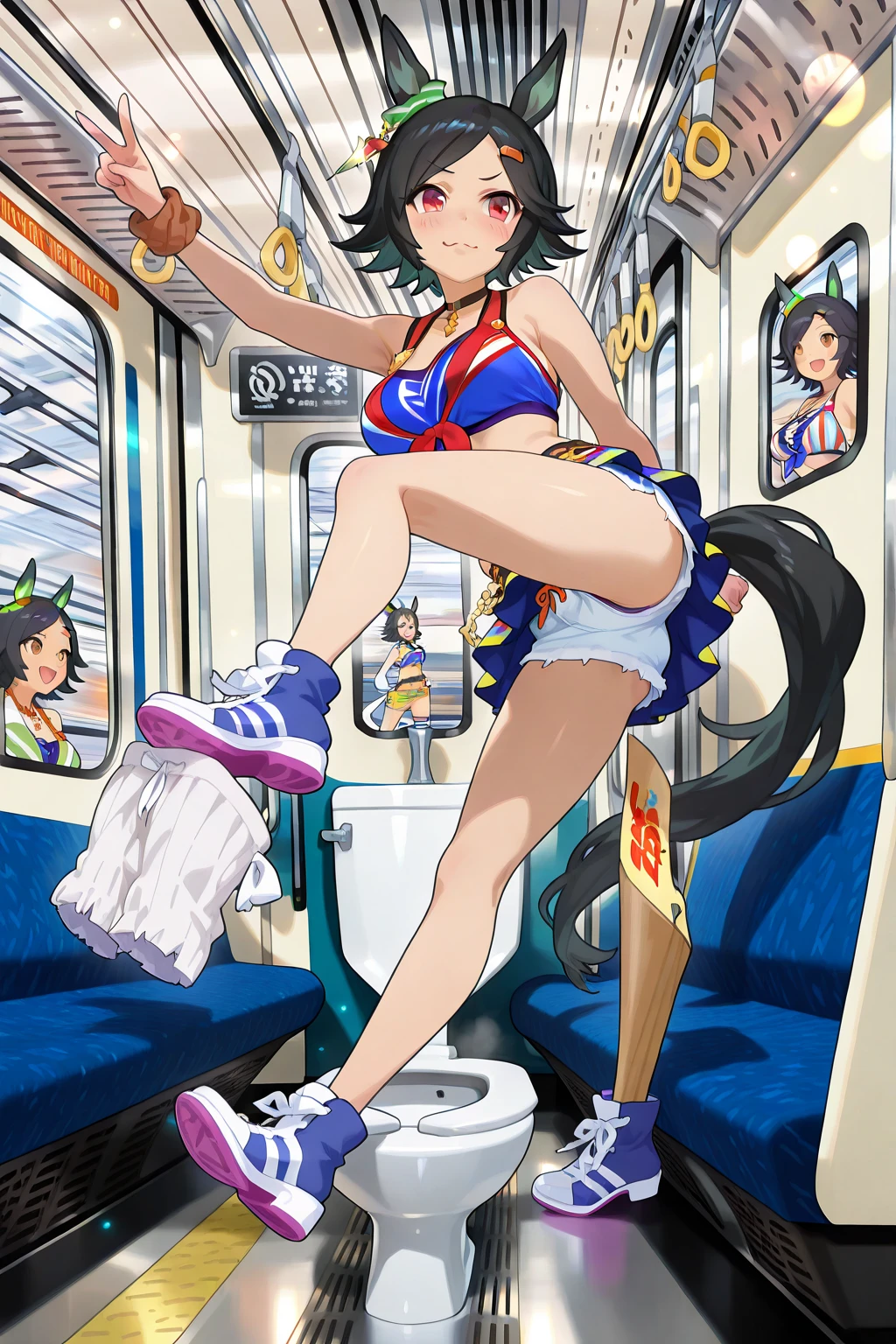 ((SFW)), (1.woman, alone), 8K, ((Tabletop)), (((Highest quality))), ((Super detailed)), ((((Realistic)))), Photorealistic:1.37, (Super realistic), (Awareness-raising), (High resolution), (Very detailed), (The best Awareness-raisingns), (Super detailed), (wall), (Detailed face), (Beautiful expression), ((Details highest quality skins:1.2)), ((Moist Skin)), ((Reddish blush)), (Super detailed background, Detailed Background), An absurd solution, Near and far, Art Station Trends, Concept Art, Fantasy art, oil, Surrealism, HyperRealistic, digital art, style, Young woman athlete racing on the road, Long flowing black hair, Sleek and aerodynamic running wear, intense expression, Multiple female athletes compete in a heated race, Dynamic Motion Blur, A low-angle view that emphasizes long legs and powerful strides, Cinema Lighting, Vibrant colors, Very detailed face and eyes,Beautiful lip detail,Professional photography, Cinema Lighting,Dynamic action scenes,Wonderful landscape