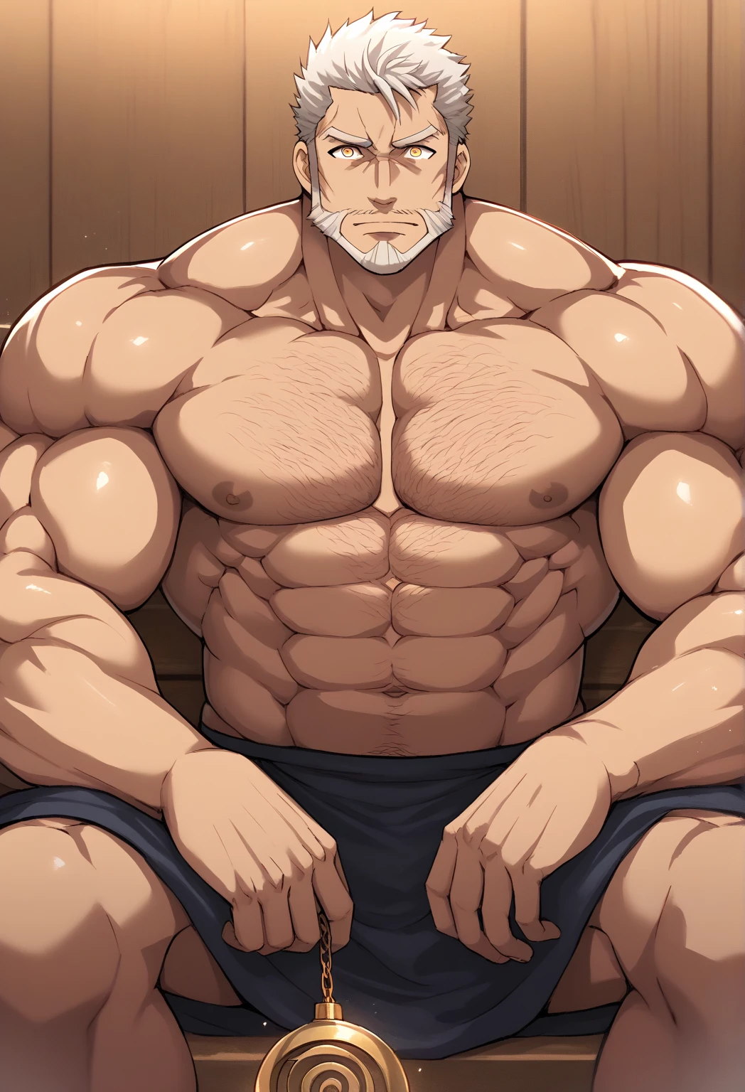 老巨人In the sauna坐着全身照。Just as big,Too much muscle。The bronzed old man in shorts has a particularly large body。Strong and powerful, hard like a piece of iron, clearly sturdy and well-developed, full of strength, especially with a lot of flesh黑色的皮肤。全身在变大变壮老人身体和巨人In the sauna坐着全身照。Just as big,Too much muscle。The bronzed old man in shorts has a particularly large body。Strong and powerful, hard like a piece of iron, clearly sturdy and well-developed, full of strength, especially with a lot of flesh,In the sauna。Help me replace it with an old Japanese giant with bulging muscles all over his body。In the sauna。Meat becomes very large。The flesh of the whole body is getting bigger,Long chest hair。