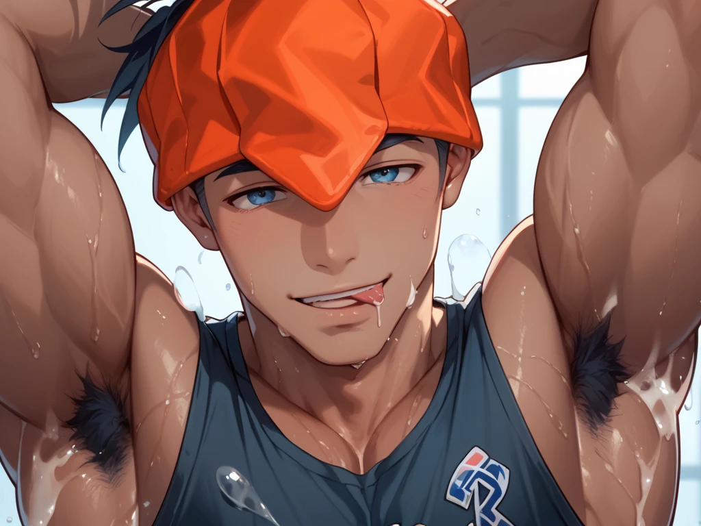 1 male, handsome Japanese male model, high resolution 4k, adult, perfect face, detailed eyes and face, muscular, white eyebrow hair, white eyelashes, Naked torso, Detailed face, perfect face, real skin texture, detail Perfect hand, details, Real and complete hand details, unreal engine, hd picture, satoru gojo, Jujutsu kaisen, white hair, short hair ,hair between eyes ,blue eyes, white skin, wolf ears, round buoy,wolf tail