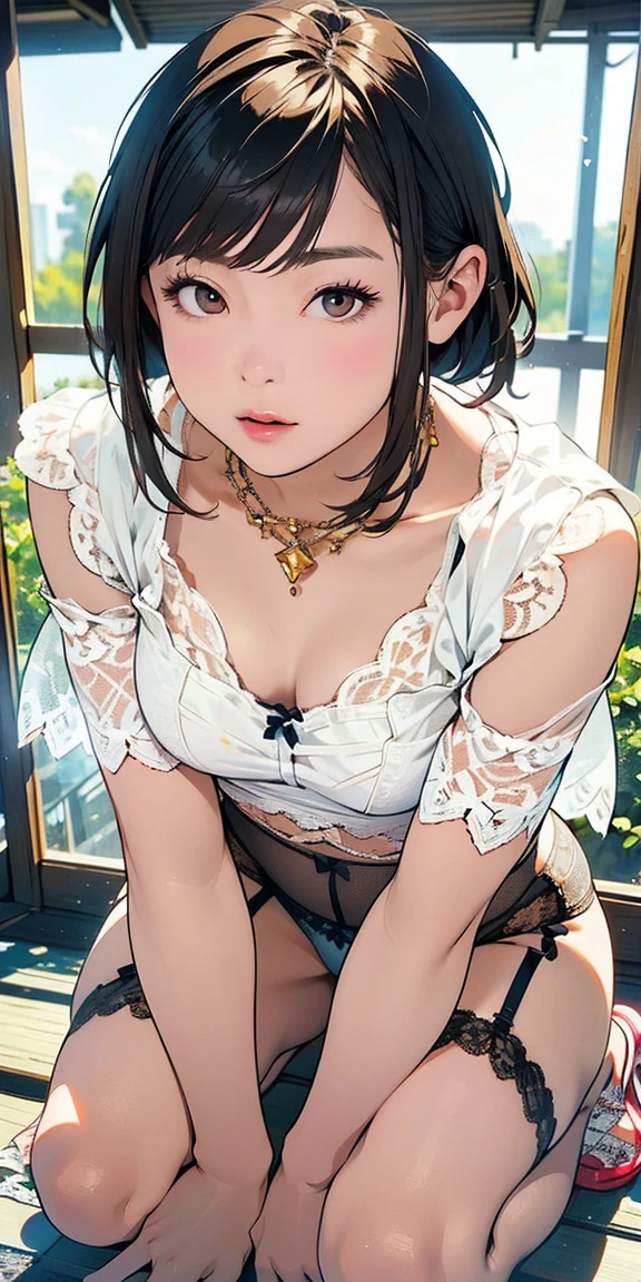 <lora:skirt_tug_v0.1:1.0> 1girl, (clothes tug:1.4), implied pantyshot, squatting, Hourglass body, areola slip, little breast, revealing clothes, luxury fashion, Earth Yellow skirt, stone walkway , masterpiece, best quality, absurdres, <lora:more_details:0.5> <lora:envybetterhandsLocon_beta2:1>
