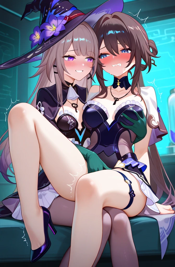 (masterpiece、highest quality、Super detailed)、2 girls、pointed ears、dark gray hair、black skin、shining eyes、dark yellow eyes、beautiful and detailed face、detailed eyes、black dress、In a dark cave covered in black slime、(oil tar、tar leak)、Fluorescent mushrooms、purple mushroom、(gray theme)
feeling