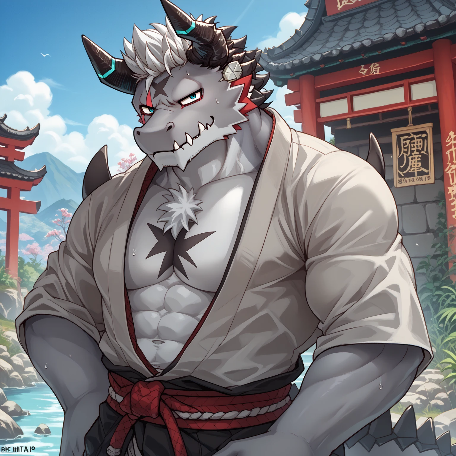 anime character with a large muscular body and a full body body, Committee for high res, SFW version, SFW, fullbody Committee for, Committee for, muscular werewolf, (SFW) Work, Committee, muscular!, gigachad muscular, oc Committee, muscular!!, In Pixiv, Committee on furaffinity, muscular!!!, Handsome Japanese demon boy,Crotch flat