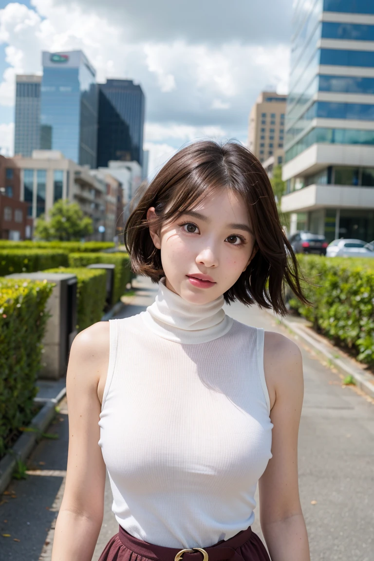 (((masterpiece, best quality,ultra-detailed,8k,high resolution))), (upper body),24 years old ,Japanese girl, 1girl, short hair, turtleneck sweater,(((grabbing turtleneck collar))), (Half a face out of a turtleneck sweater:2),(((extra long turtleneck)))