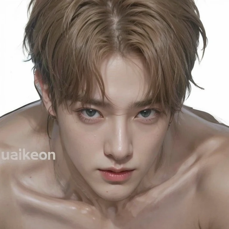 btsjimin, half naked body, muscular, warm lighting, portrait, silver hair