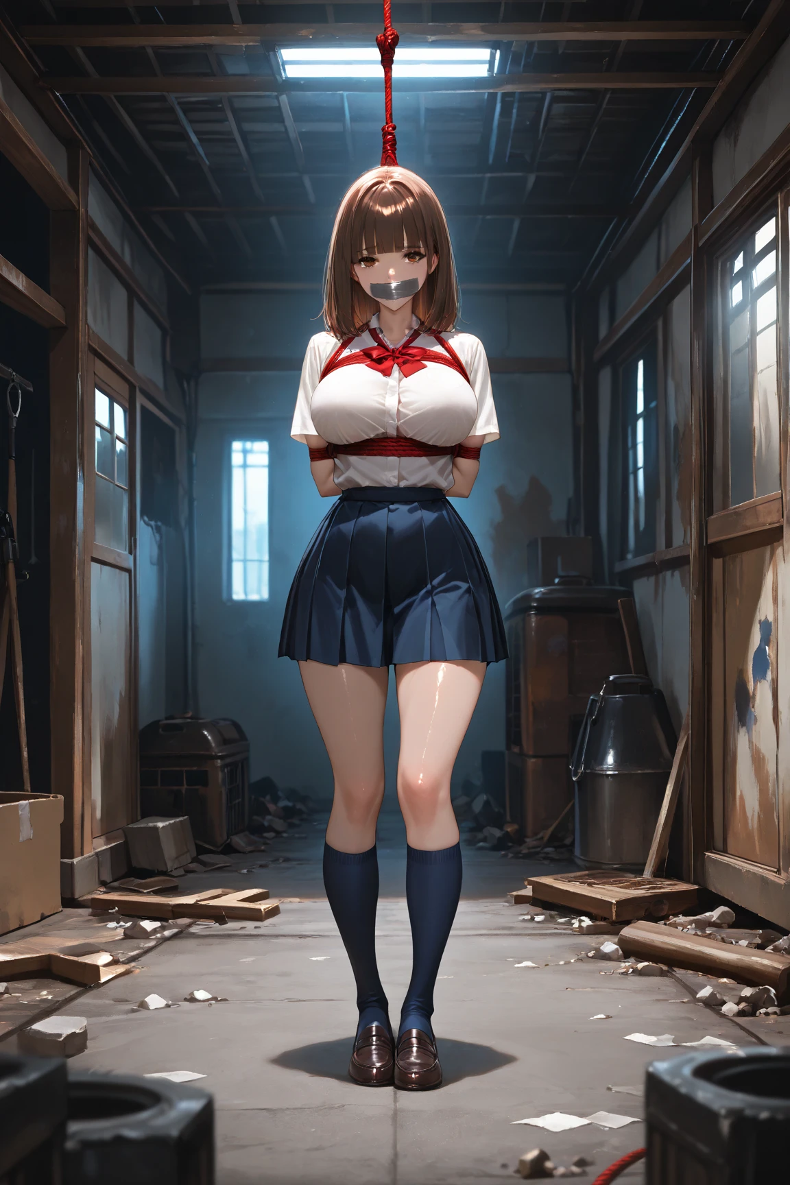 masterpiece, best quality:1.2), solo, 1girl, honoka , skull hair ornament, , purple jacket, necktie, single glove, black gloves, plaid skirt , steam , plaid skirt , pleated skirt , Tight shirt , white Shirt , school girl , red bow , red knot , big breast , big tits (pillory:1.5),(flail:1.2), flail on the head,A girl kneels on the ground,8k,ultra high resolution,ultra high definition,masterpiece,huge breasts,Anatomically correct