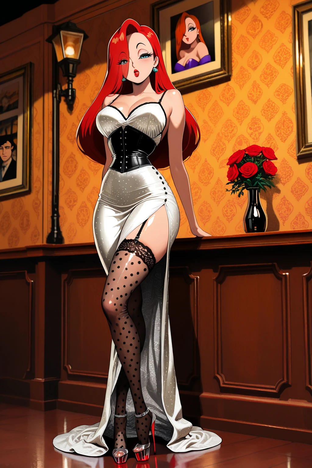fantasy comic art ((fog: 1.3)) hiding female vampire, you only see a pair of glowing pink glowing eyes )) full body picture, (((the fog hides the face))), red lips, busty, stains of blood,  blond hair, vampire teeth: 1.5) white glamour dress, you see only the glowing eyes , you see only the pair of eyes, fantasy dark alley background, the fog fills the alley, you see only the glowing eyes 