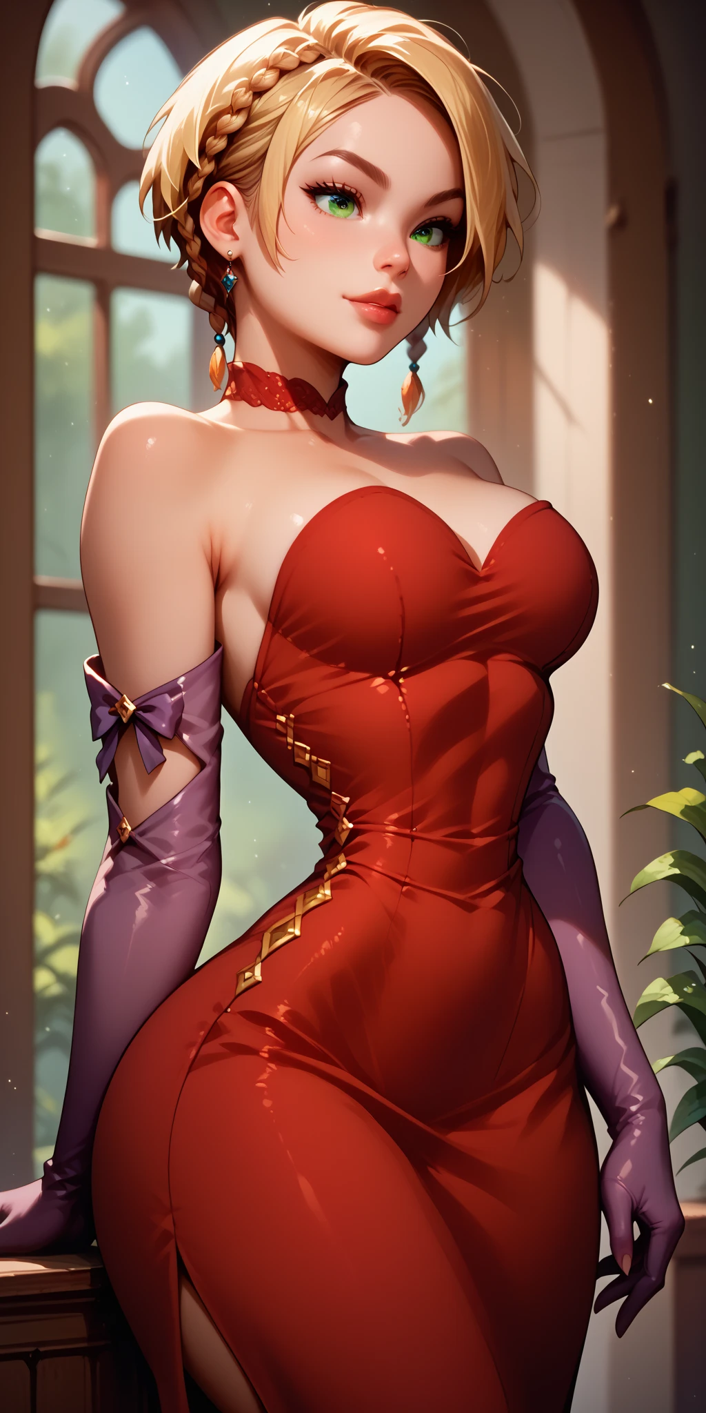 full nude,armpit show,(sunset:1.2),In a castle, Big room ,red carpet on the floor, Standing at attention, queen dress,long sleeves,Gemstones and golden crown,clavicle, deep neckline, purple_Hair, purple_eyes, jewelry, earrings, 1 girl, 20 years,young woman infp,beautiful Finger,beautiful long legs,beautiful body, beautiful nose,beautiful character design, Perfect eyes, Perfect face,expressive eyes, looking at the viewer, In the center of the image,(parte superior del body_body),(Focus on his face), Official Art,the Extremely Detailed CG Unity 8k Wallpapers, Perfect Turning on,showy, bright_forehead_face_Turning on,shiny skin, (Mesa:1.0),(better_quality:1.0), Súper High resolution,4k,ultra detailed, Photography, 8k, NFFSW, High resolution, absurd:1.2, codas portrait, Film grain, blurred background, bokeh:1.2, Lens flare, (Vibrant_color:1.2) (beautiful,old), (beautiful_face:1.5),(narrow_waist), big breasts, chandelier earrings , close up