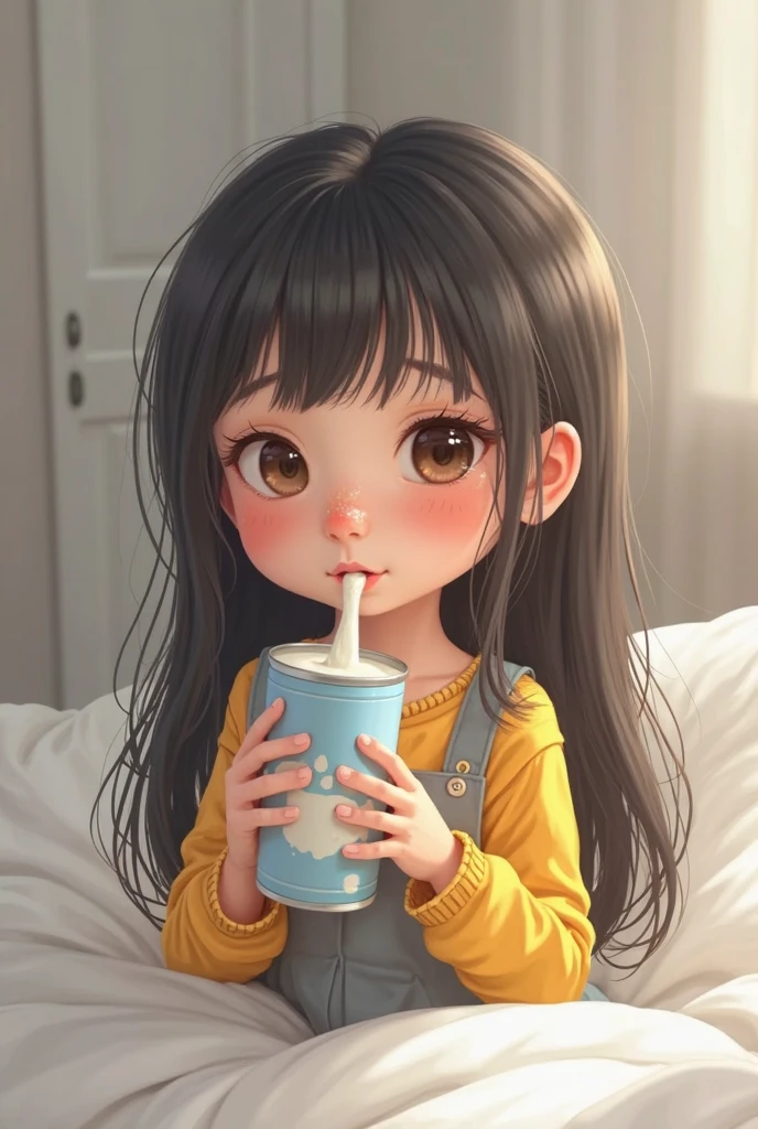 Anime girl drinking milk with straw and flower hairpins, adorable digital art, lovely digital painting, Realistic cute girl painting, Cute detailed digital art, Cute anime girl, cute kawaii girls, cute beautiful, Cute cartoon character, cute 3 d render, girl cute-fine face, very beautiful cute catgirl, with cute - fine - face, Cute - fine - face